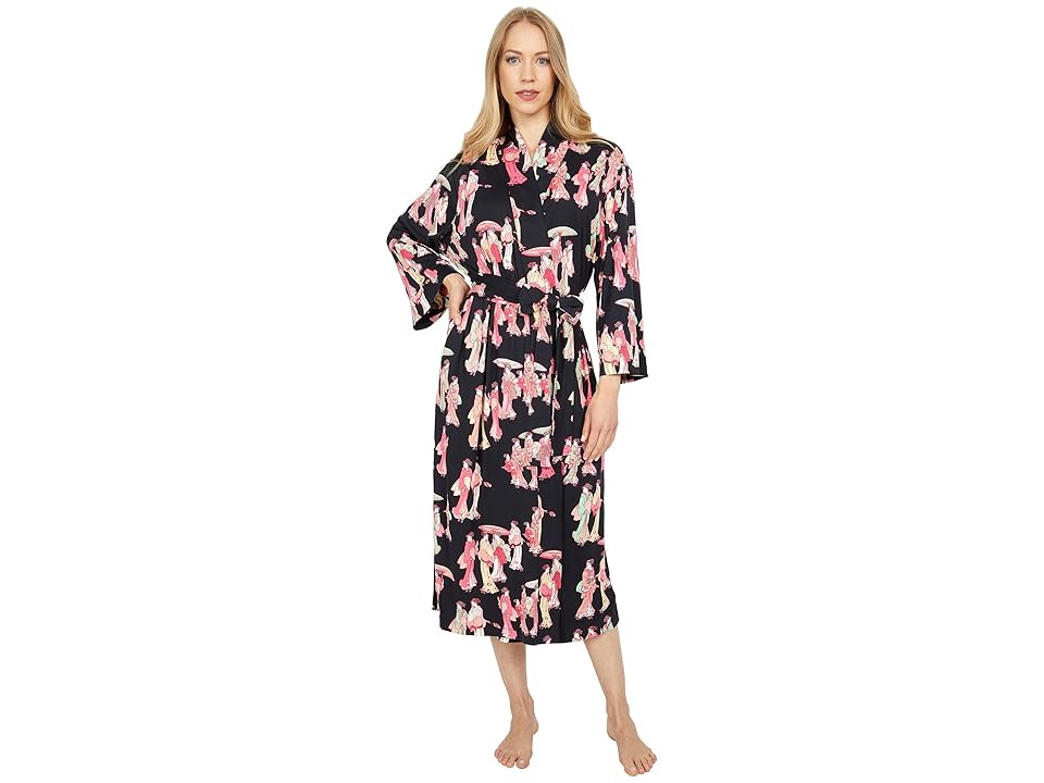 N by Natori Geisha - Cozy Knit Robe (Black Multi) Women's Robe INTERNATIONAL SHIPPING