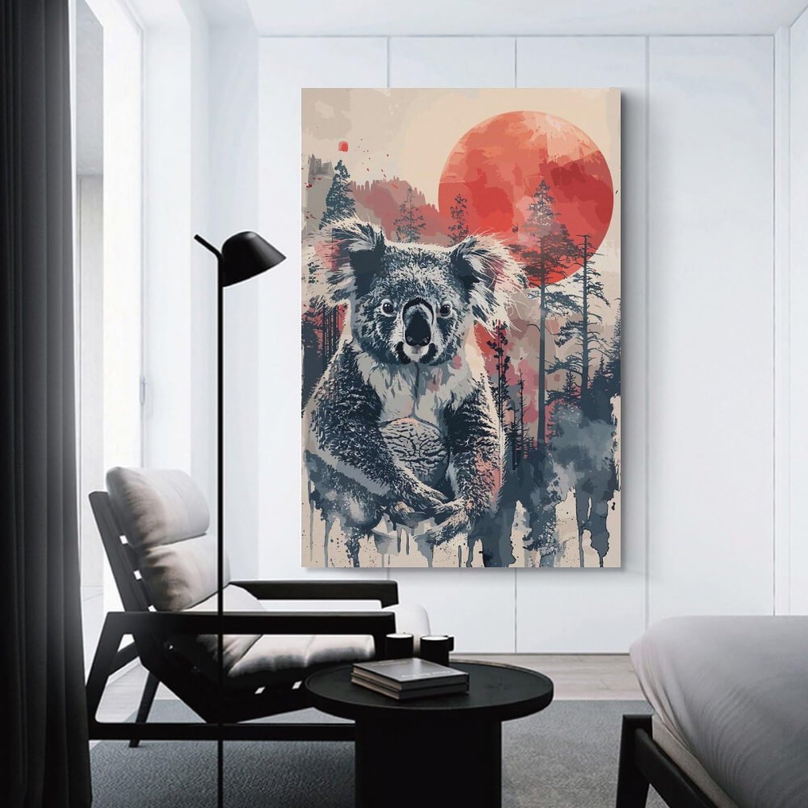 Junmoney Koala Red Sun Watercolor Wall Art Print 08x12inch(20x30cm), for Corridors, Hallways Or Apartment Entries, Wall Decor to Refresh Empty Corners