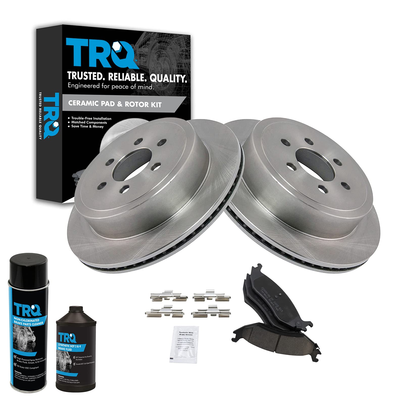 TRQ Rear Brake Pad &amp; Rotor Kit, with Chemical Kit Ceramic Compatible with 2003 Dodge Durango
