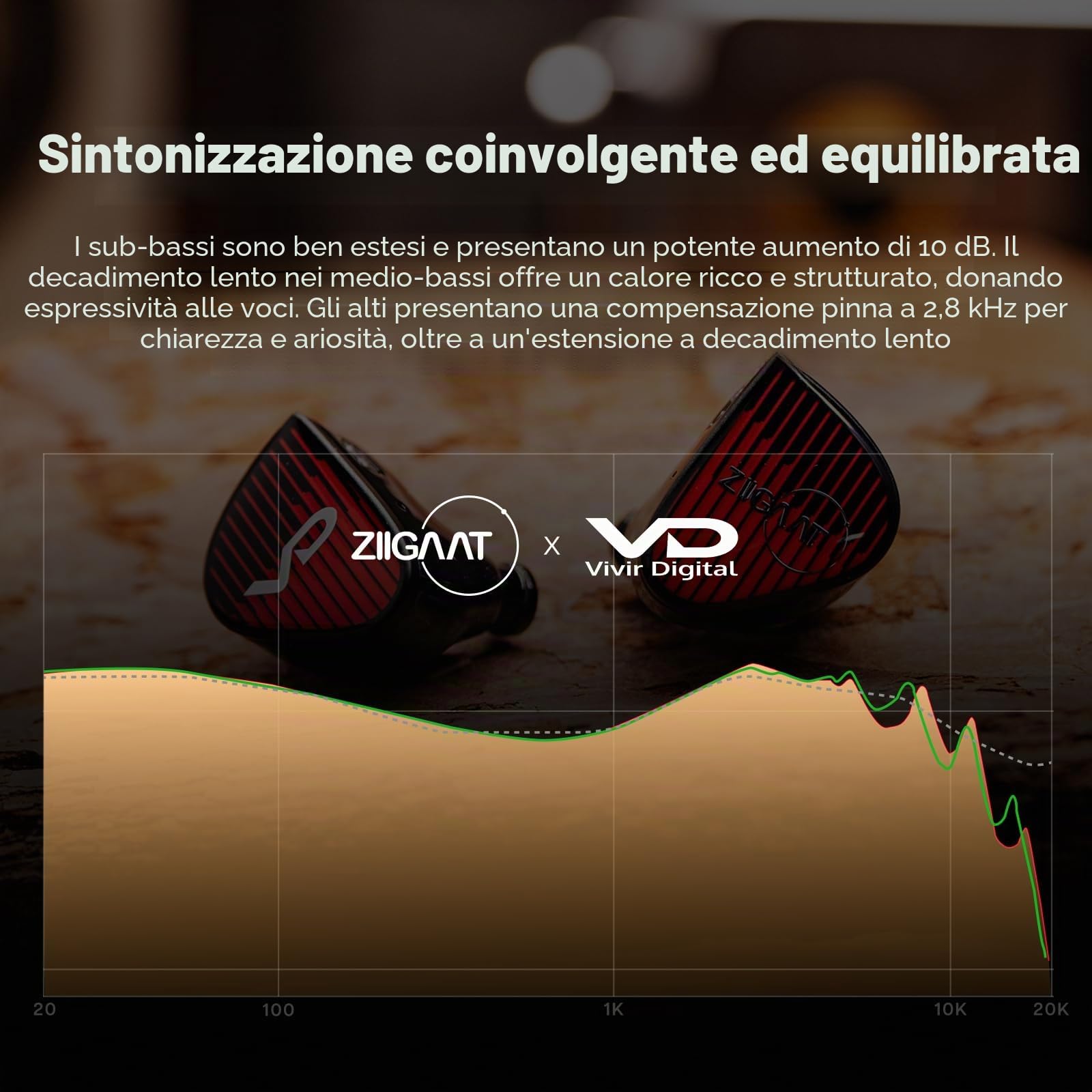 Linsoul ZiiGaat x Vivir Digital RUMBA – IEM Driver Grafene 10mm, Auricolari HiFi con Sub Bassi, Cavo 2 Pin Rimovibile per Audiofili, Gaming e Musica (3,5 mm Senza Mic)