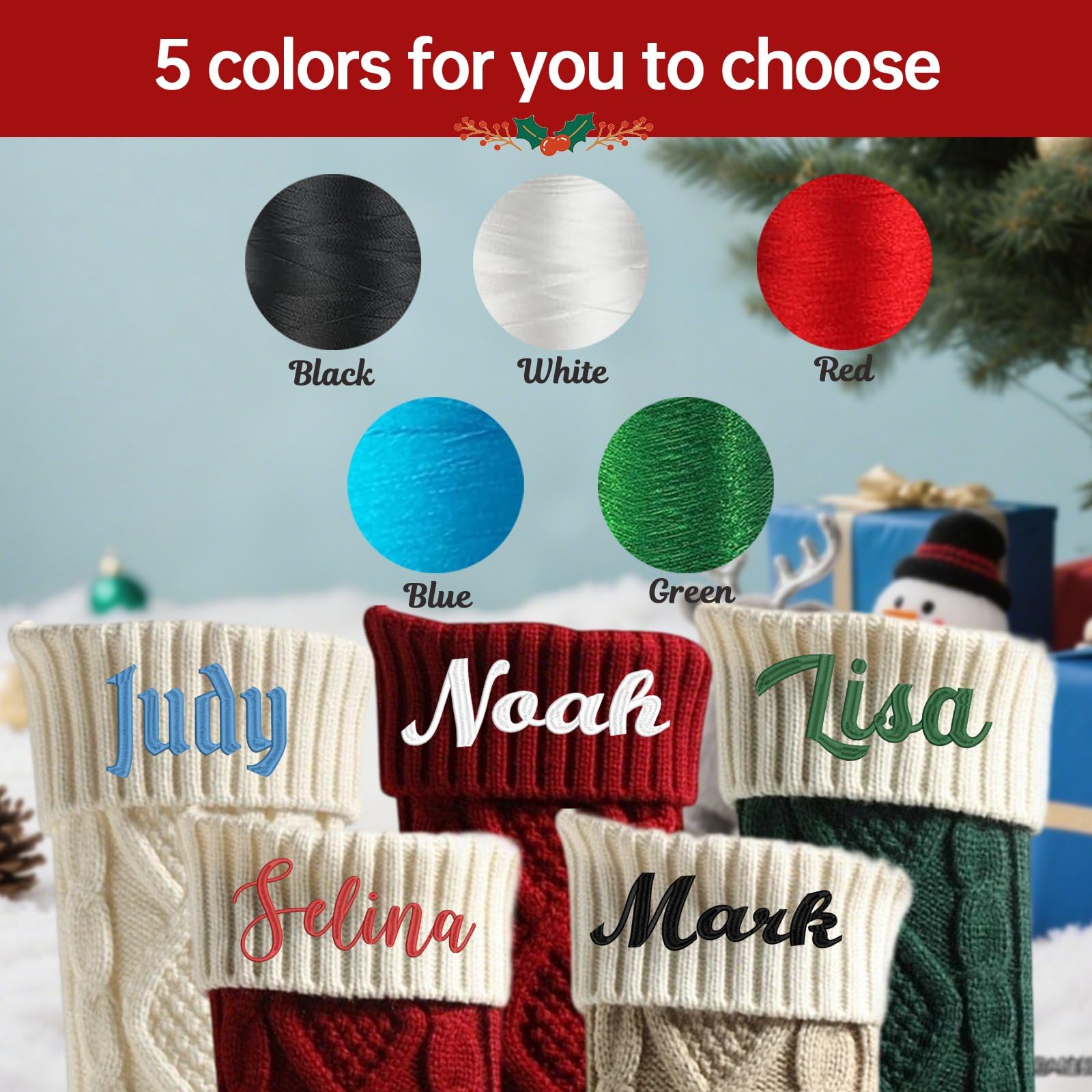 Calze di Natale grandi lavorate a maglia, con nome ricamato personalizzato, calze da appendere per Natale, camino, decorazioni per albero di Natale (9 pezzi)