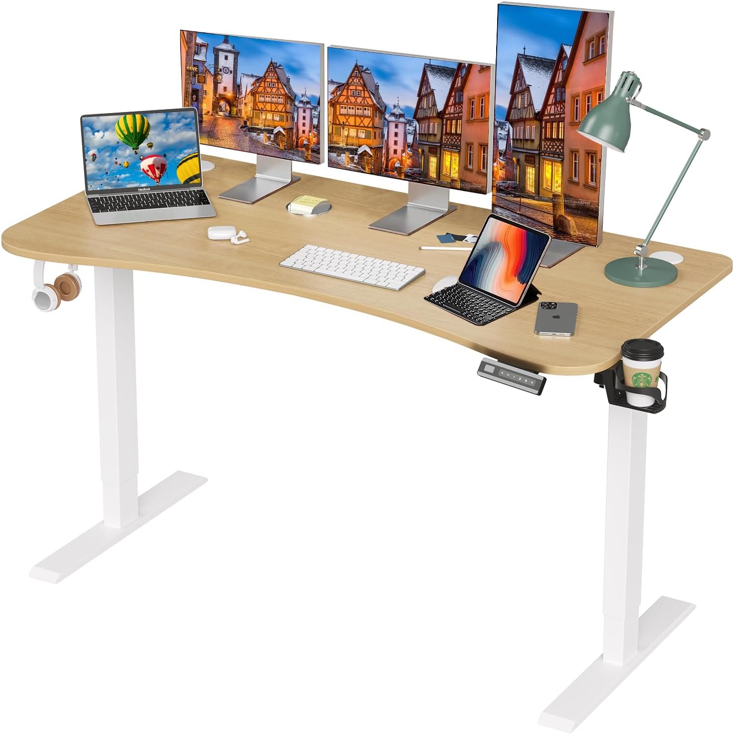 Soohow Standing Desk 55 * 28inch WholePiece Curved Tabletop, Height