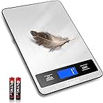Digital Kitchen Scale - Precision Food Scale for Cooking & Baking (1g/0.05oz Accuracy) - Waterproof Stainless Steel with LCD Display, Batteries Included - Weight in Grams & oz (Ash Silver)