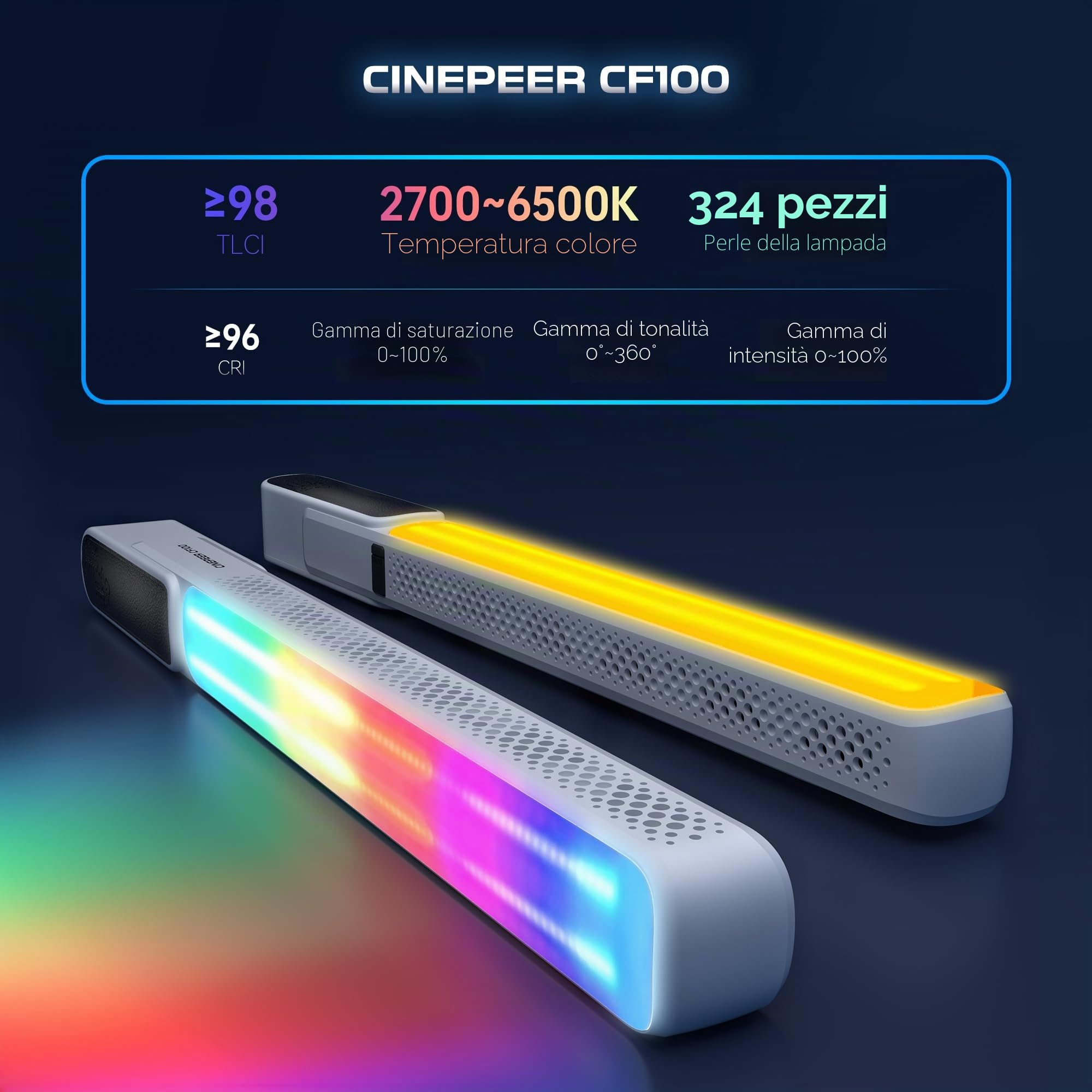 ZHIYUN CINEPEER CF100 [Ufficiale] 100W RGB Bastone Luminoso, Portatile per Luce Video con 2700K-6500K CRI 96+ TLCI 98+ Luce Video con 6 Effetti Di Luce Llluminazione in Sscita Continua Fotografia