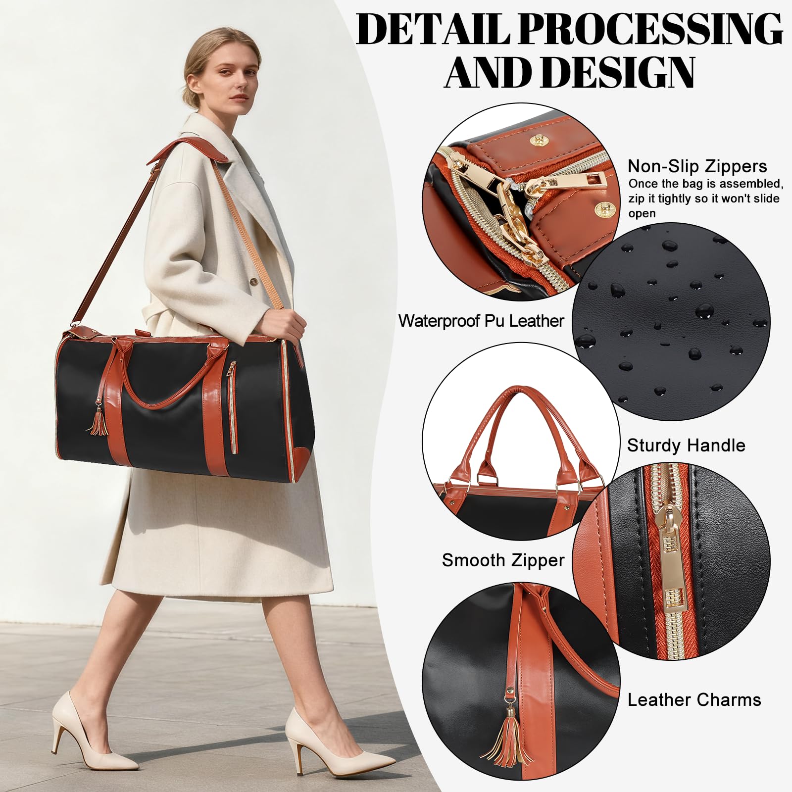 Geestock Sac à Vêtements pour Femme, Sac De Voyage Pliable, Sac de Costume Convertible avec Compartiment à Chaussures pour Voyages d'affaires, Mariages & Vacances (Noir)