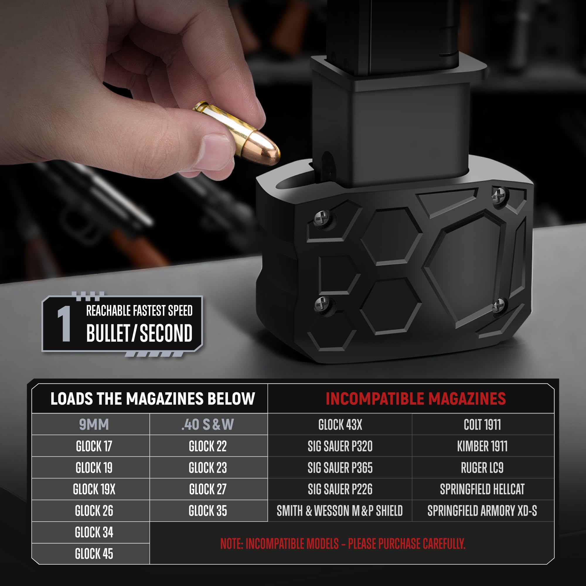 Magazine Speed Loader, Rapid Loader for Glock 9mm/.40sw, Glock 17,18,19,22,23,24,26,27,34,35,45 and 47, with Efficient, Stable and Quick Loading, Great Gift for Fathers, Boyfriends or Shooting Buddies