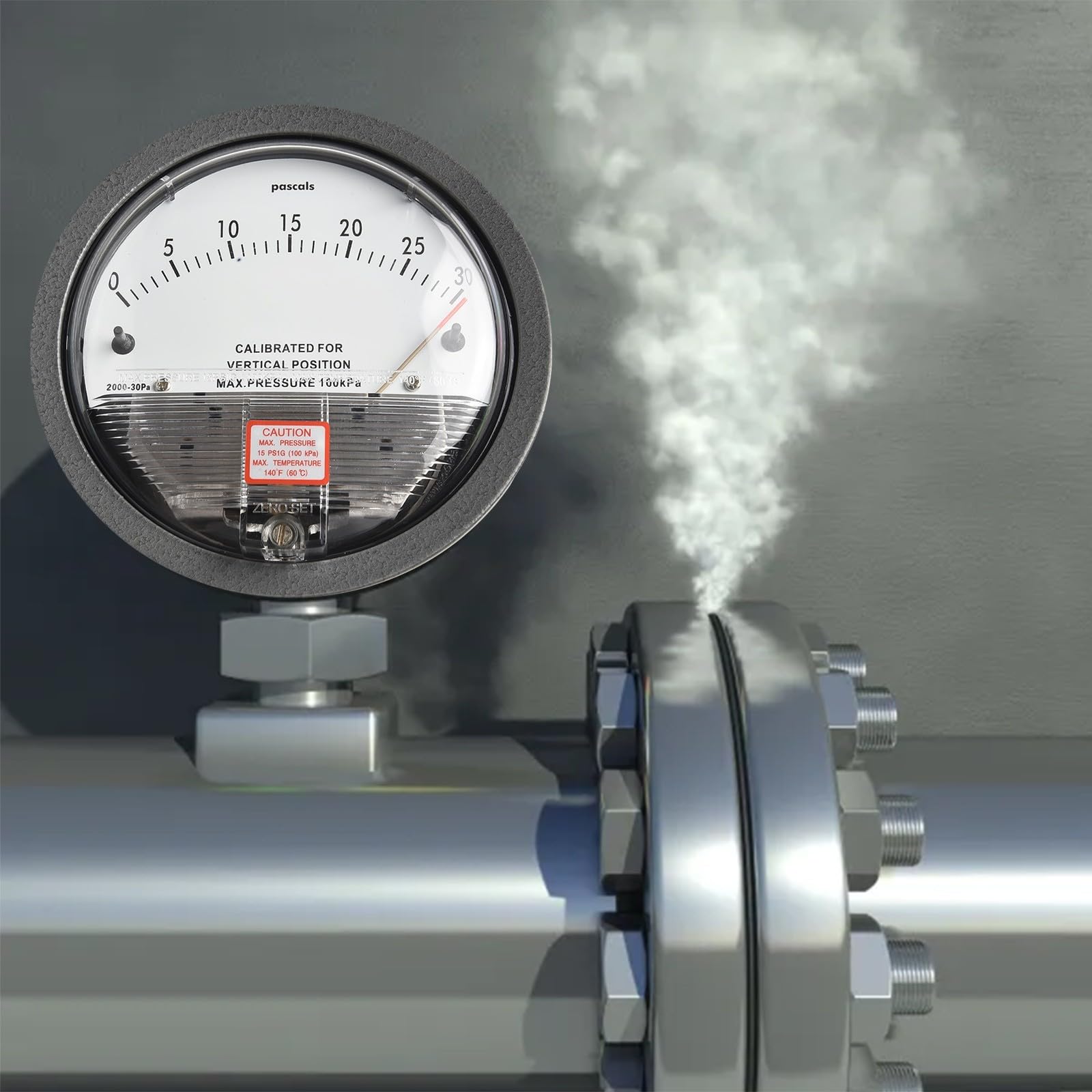 Analoges Differenzdruck-Manometer, 0–30 Pa bis 0–750 Pa Bereich, Aluminium, für Luftgasmessung in Reinräumen, HVAC, Pharmazeutischen und Aquakultur (0–30 Pa)