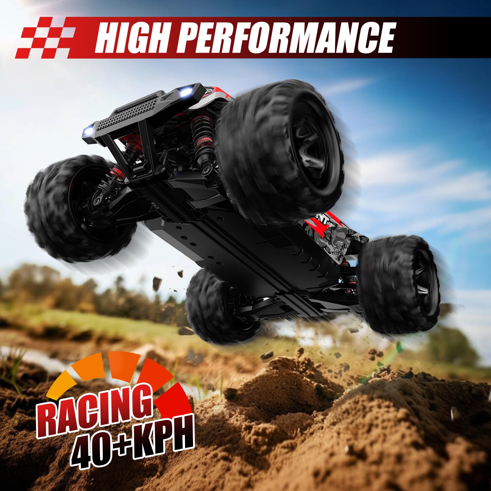 Voiture Télécommandée 40 KM/H, 1:18 Voiture Télécommandée Tout Terrain avec LED, 4WD Voiture RC Drift Car Rapide, 2,4 GHz Buggy Telecommande avec Batterie pour Adulte Fille Garcon Enfant