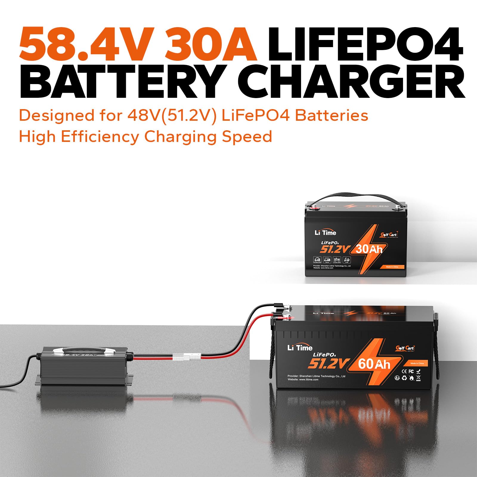 LiTime 51.2V/48V 30A LiFePO4 Lithium Battery DC Charger – Smart 3?Stage Golf Cart Battery Charger with LED Display, Dedicated for Deep Cycle Rechargeable Batteries of Boat, RV