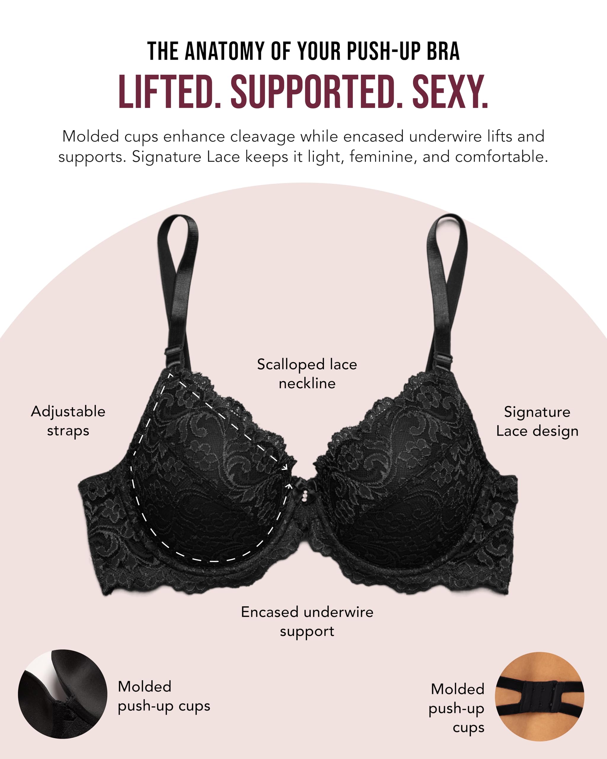Smart & Sexy Signature Lace Push-up Bra – Padded Underwire Lingerie with Adjustable Straps Soutien-Gorge Femme