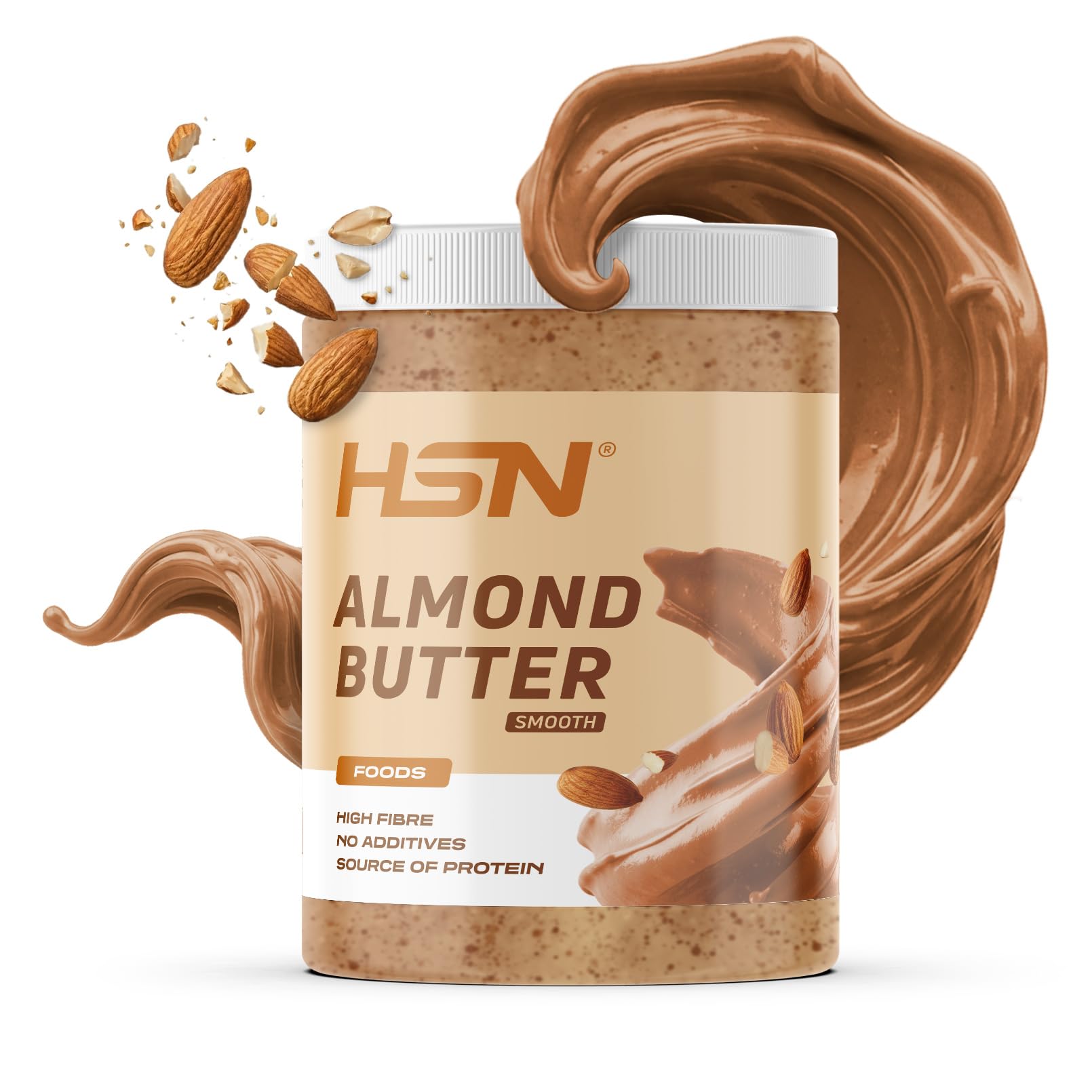 HSN Crema de Almendra 100% Natural | 1 Kg de Mantequilla de Almendras Tostadas - Textura Suave y Cremosa | Sin Aceite de Palma, Sal ni Azúcares Añadidos | Vegano, No-GMO