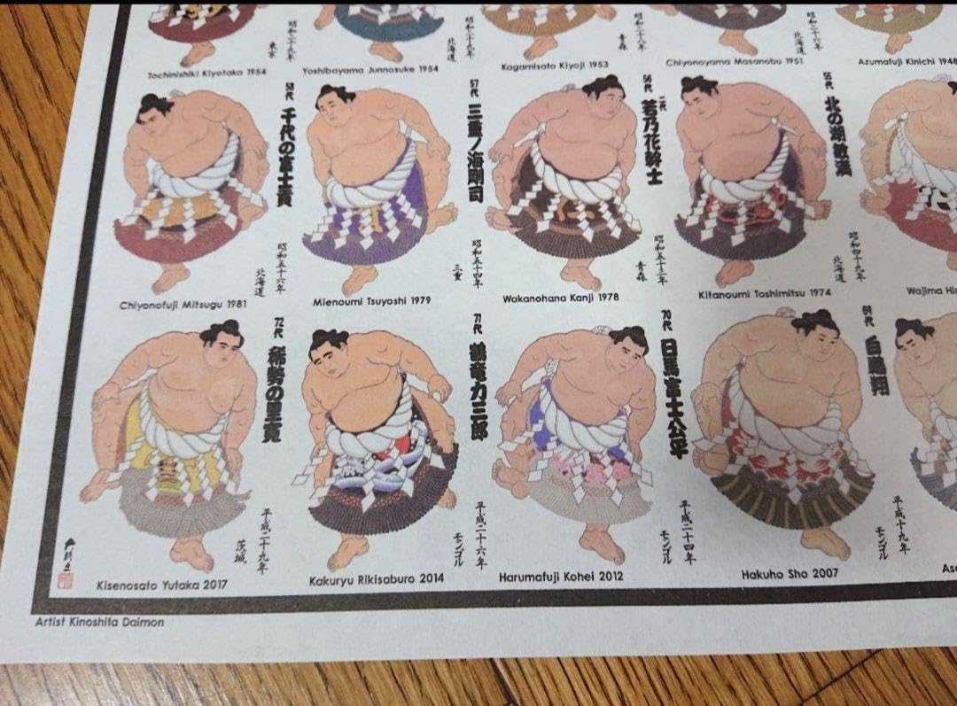 Amazon.co.jp: 大相撲 歴代横綱 錦絵 日本画 和紙ポスター sumo art