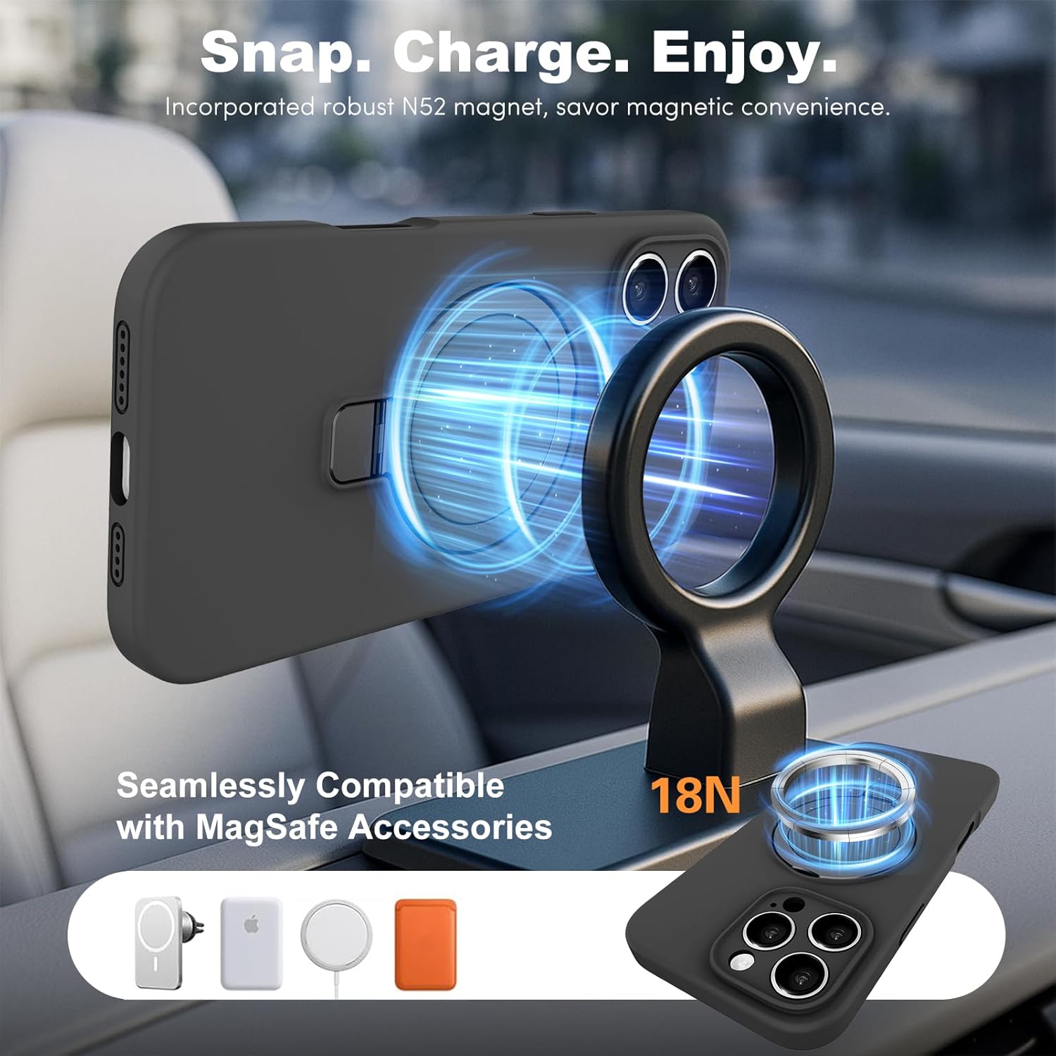 IYH for iPhone 16 Pro Case with Magnetic Invisible Stand 6.3''[Compatible with Magsafe][16FT Military Protection] Liquid Silicone Cases, Black - Image 3