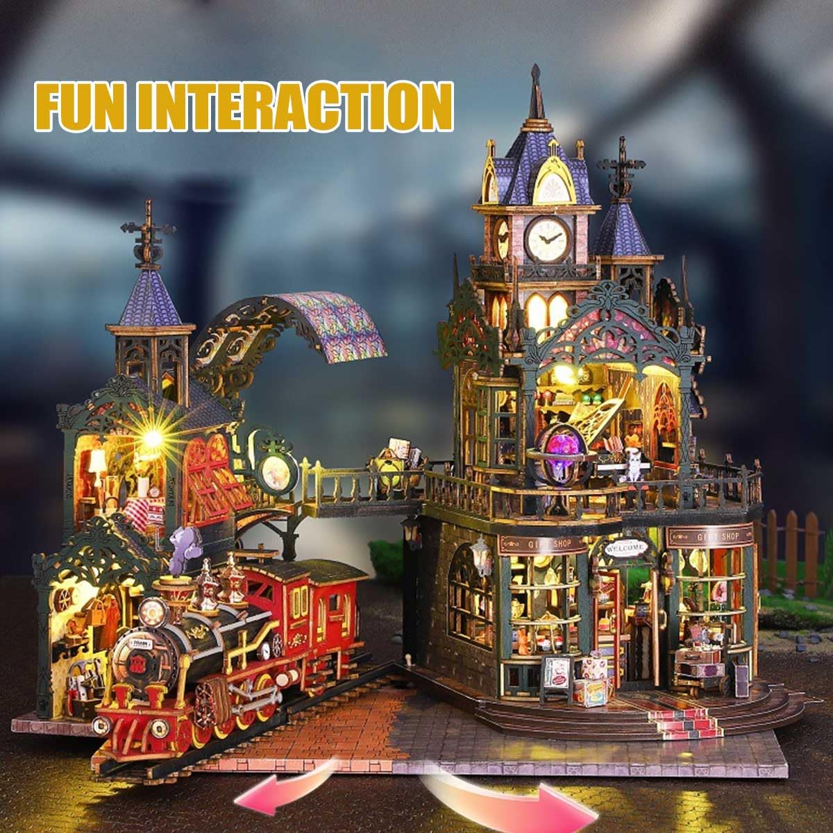 3D Wooden House Puzzle, Rail-Track Secluded City, Steam Retro Train House Model Kit to Build - Image 4