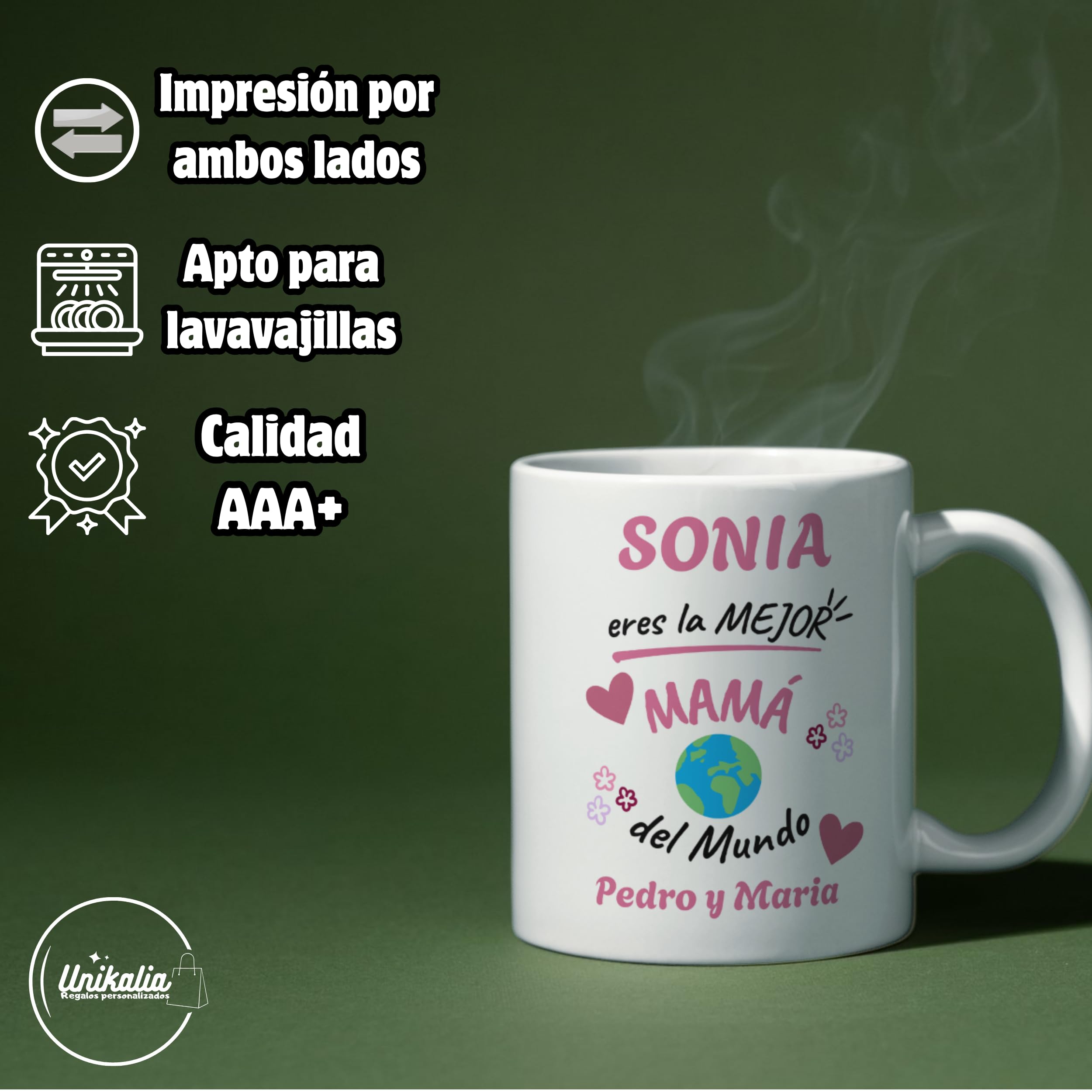 Taza Mama Con Frase y Nombre | 350ml - Calidad AAA+ | Regalos Día De La Madre, Taza Madre Divertida, Taza Personalizada Con Nombre, Regalos Para Madres, Taza Personalizada, Dia De La Madre (ROSA) — view 3