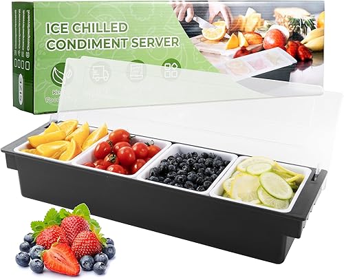 Miniatura 9 de WICHEMI Bandeja dispensadora de frutas, verduras y condimentos con tapa, estación de decoración para barmanes y servir tacos, helados, barra de