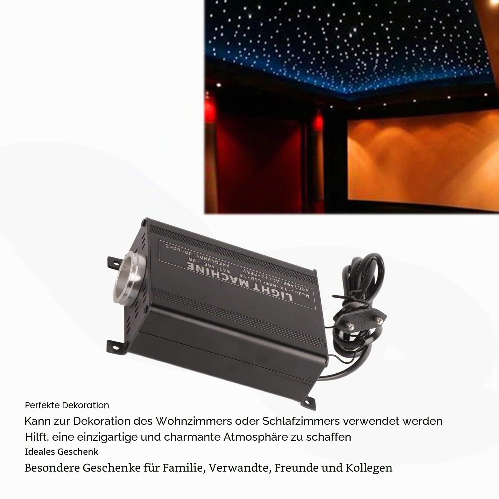 ciciglow Faseroptische Lichter, Mehrere Modi Faseroptische Sensorische Lichter Kit Unterstützung RGBW Lampenwechsel Faseroptische Deckenleuchten 2m/6.6ft