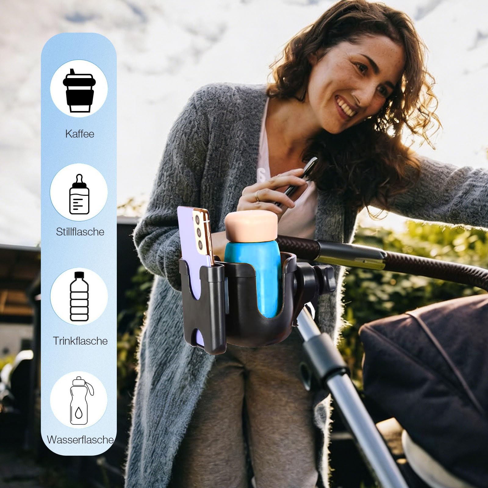 2 in 1 Portabicchieri per Passeggino, Portabicchieri Universale per Passeggino con 2 Ganci per Passeggino,per Bici, Passeggino, Sedia a Rotelle, Deambulatore, Bicicletta