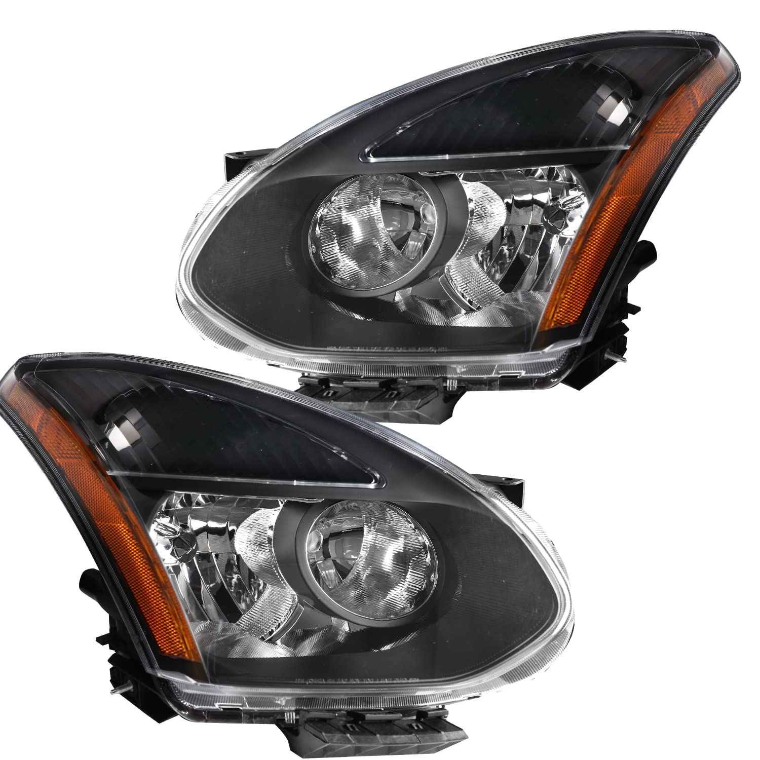 JSBOYAT Halogen Headlight Assembly Compatible with 2008-2013 Rogue 2014-2015 Select Headlamp Driver and Passenger Side Black Housing Amber Reflector