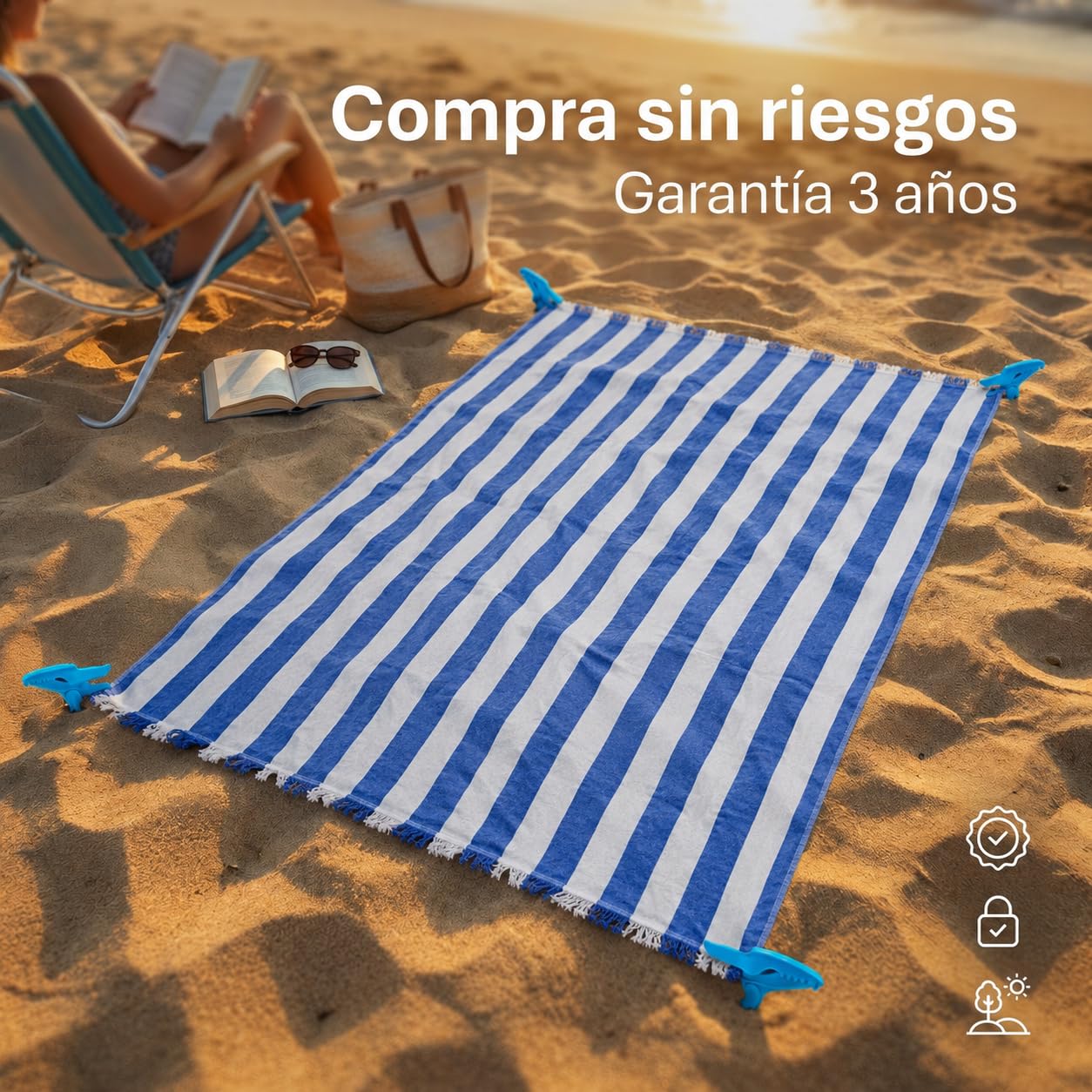 Pincho Toalla Playa Pack 2 Toalla Playa Grande, Beach Towel, Pinzas para Arena con 4 Piezas, Antiarena y Secado Rápido - XL 185 x 210 cm, Rayas Multicolor para Piscina y Camping, con Flecos