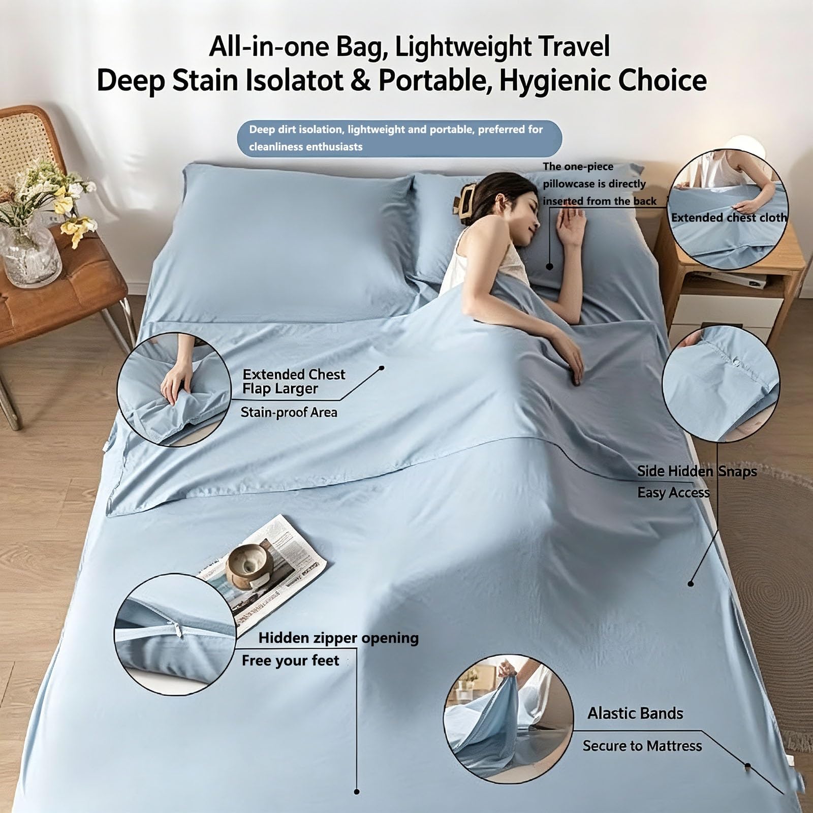 Forro Plegable for Saco de Dormir con Aislamiento de Hotel, Ropa de Cama de Viaje Suave y Transpirable, Saco de Dormir Lavable for Camping en Hotel