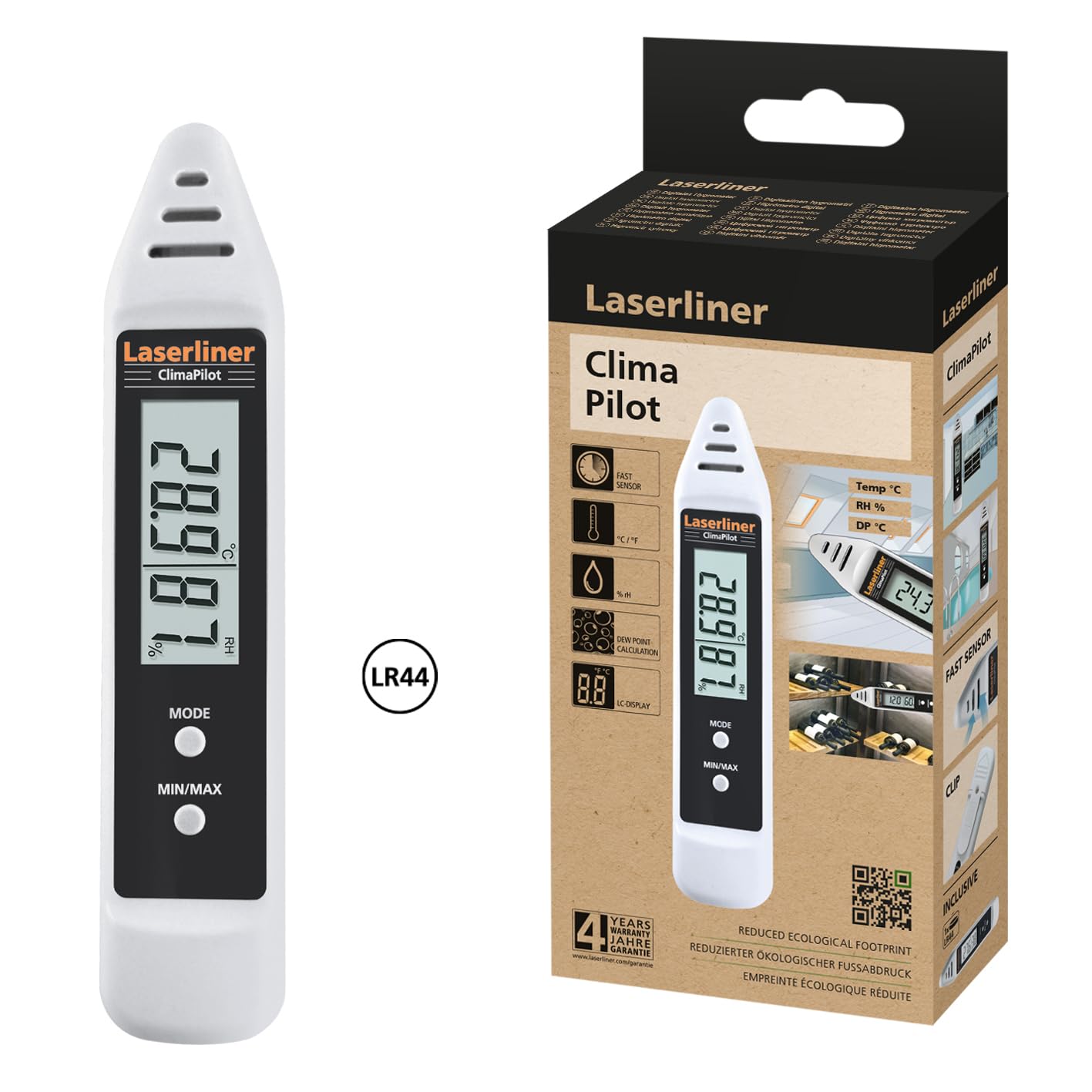 Laserliner Higrómetro digital con indicador de punto de rocío, ClimaPilot, medición precisa de humedad y temperatura, memoria mín/máxima, sensor rápido