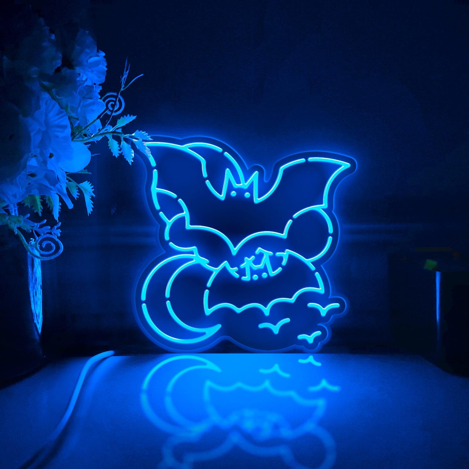 Scatola luminosa a LED a forma di pipistrello, decorazione artistica da parete per Halloween, cartello luminoso personalizzato, decorazioni per scrivania, decorazione per camera da letto