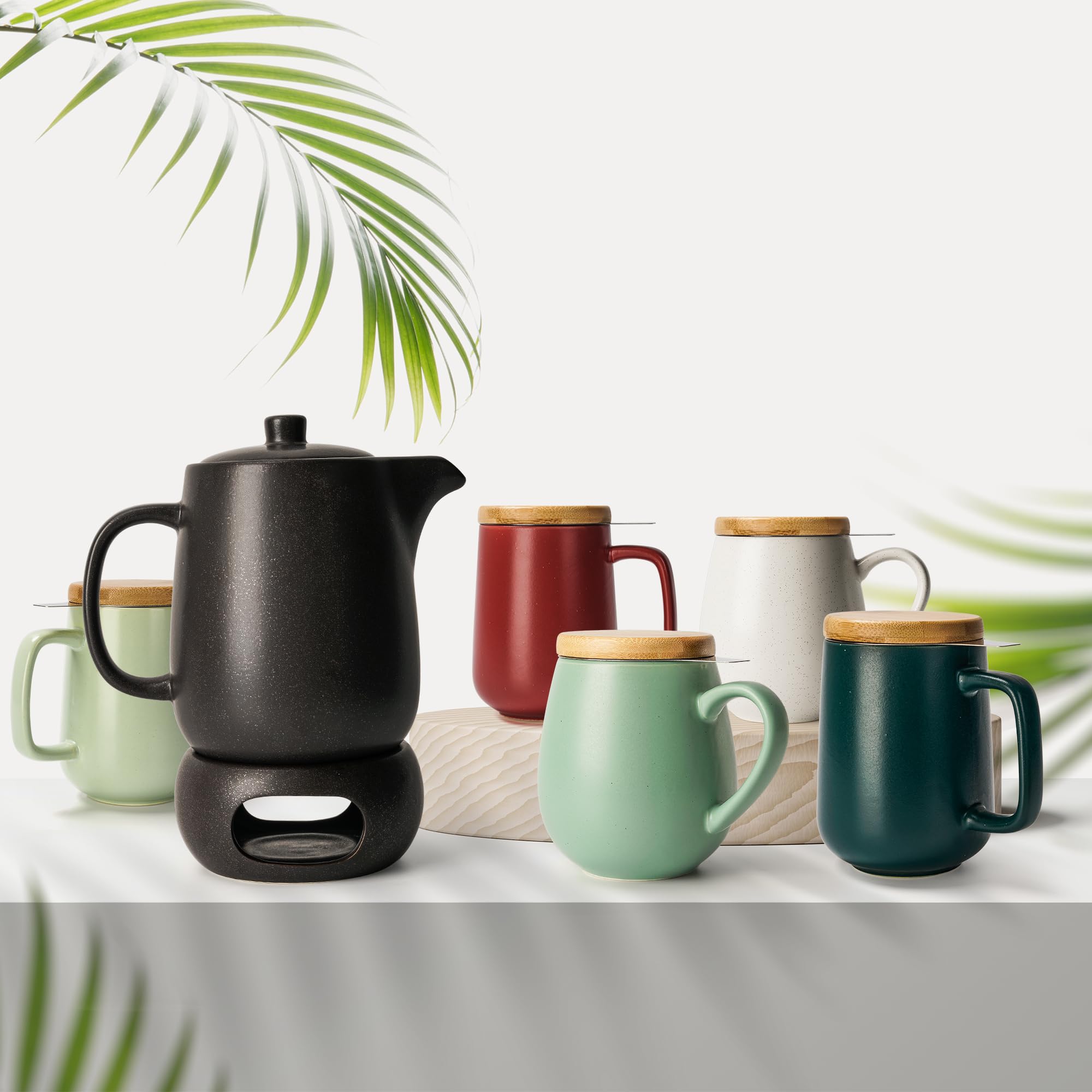 Tazza da tè con infusore e coperchio, tazza in ceramica da 500 ml con coperchio, tazza con infusore per tè con manico grande