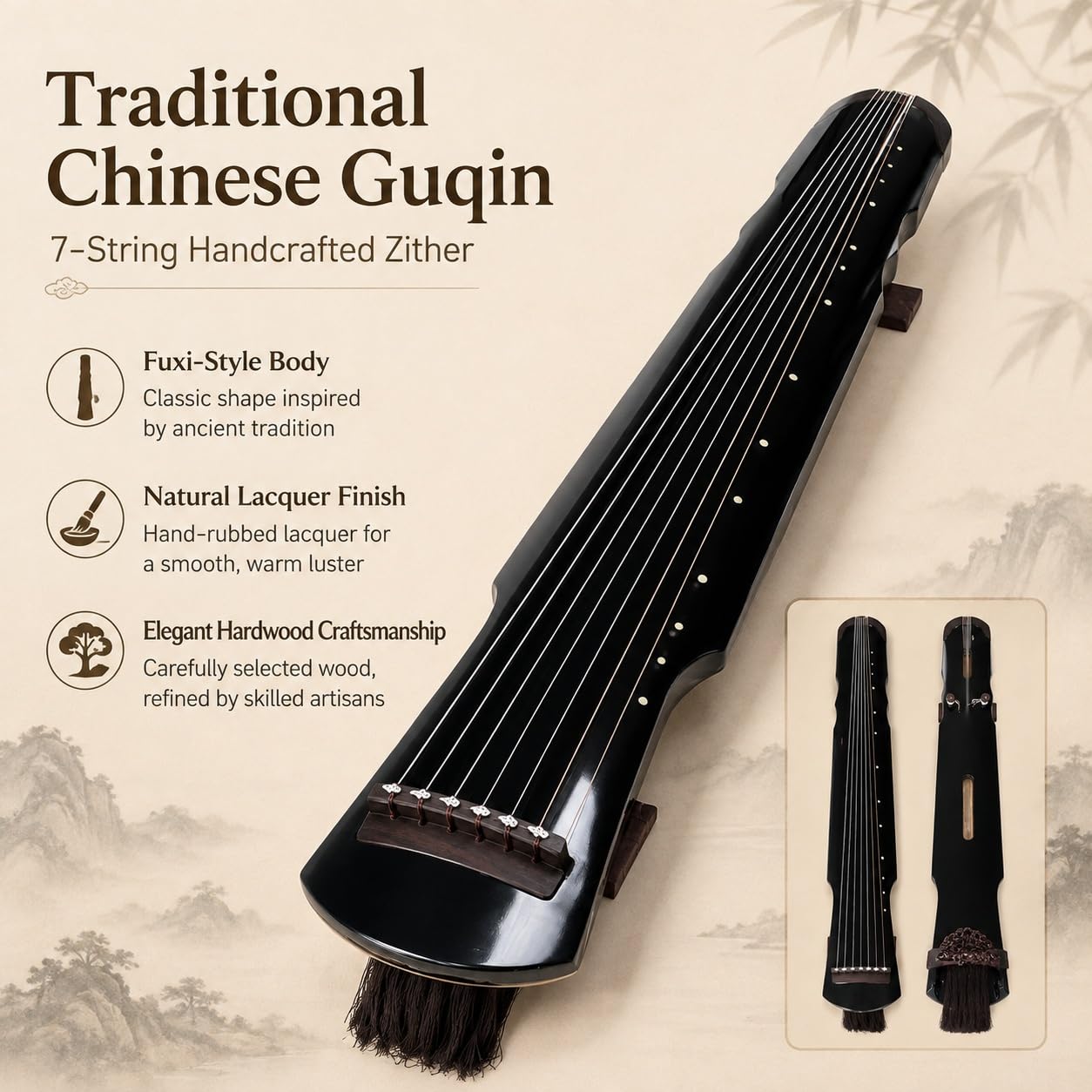 Performance Guqin Zhongni Style Drewno cedrowe w kolorze czarnym
