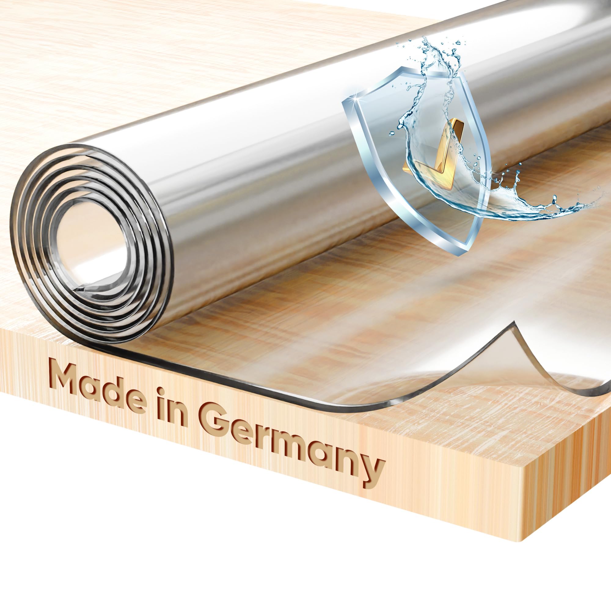 Glasklar Folie 2 mm + abgeschrägte Kante, Größe wählbar 45x230 cm, Wunschmaß transparente Tischdecke Tischschutz, Made in Germany