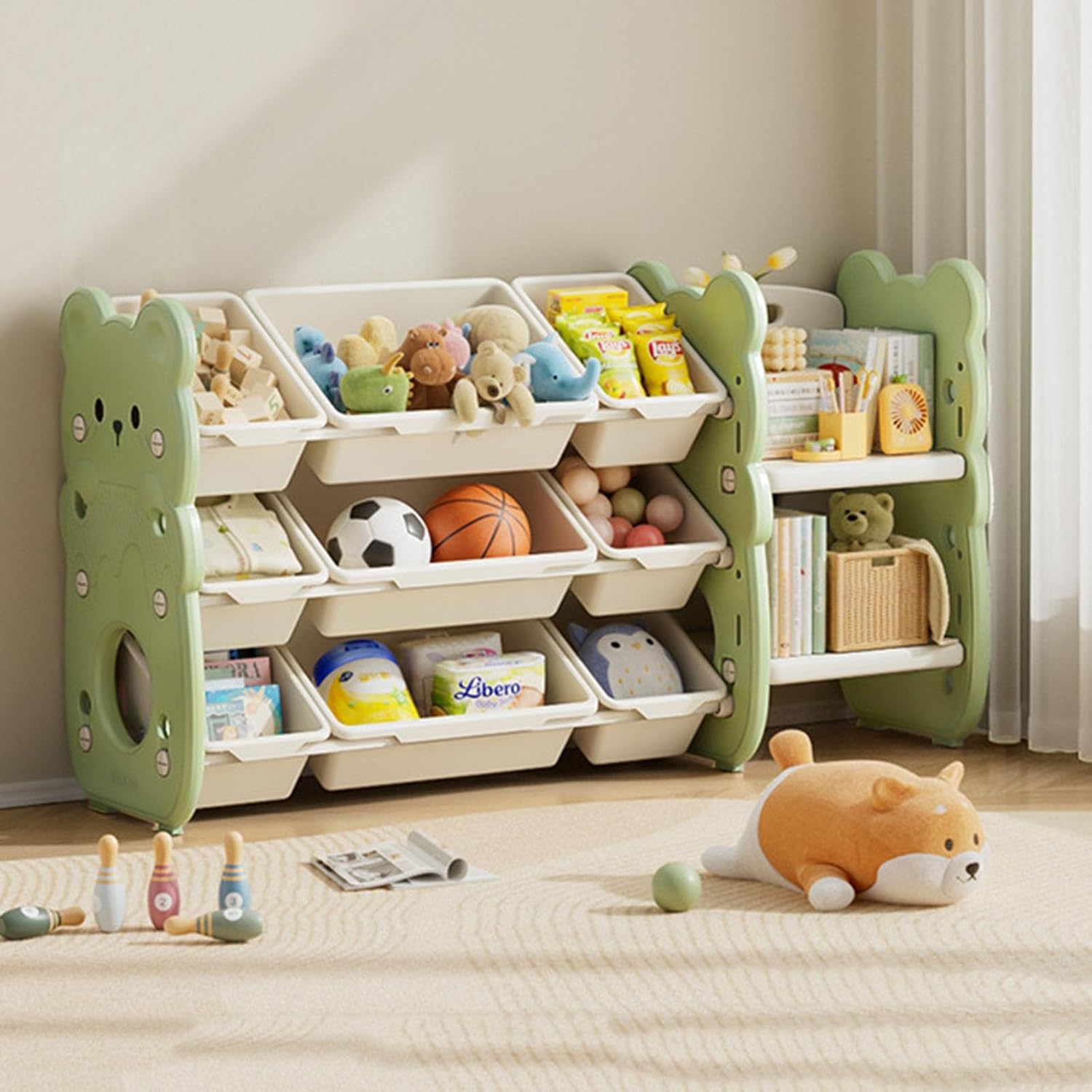 Toy Storage Organizer with Removable Bins and Bookshelves Kids Bookcase Toy Shelf for Toddlers Bedroom Playroom Organization Room Decor(46.8 * 13.8 * 25.9in)