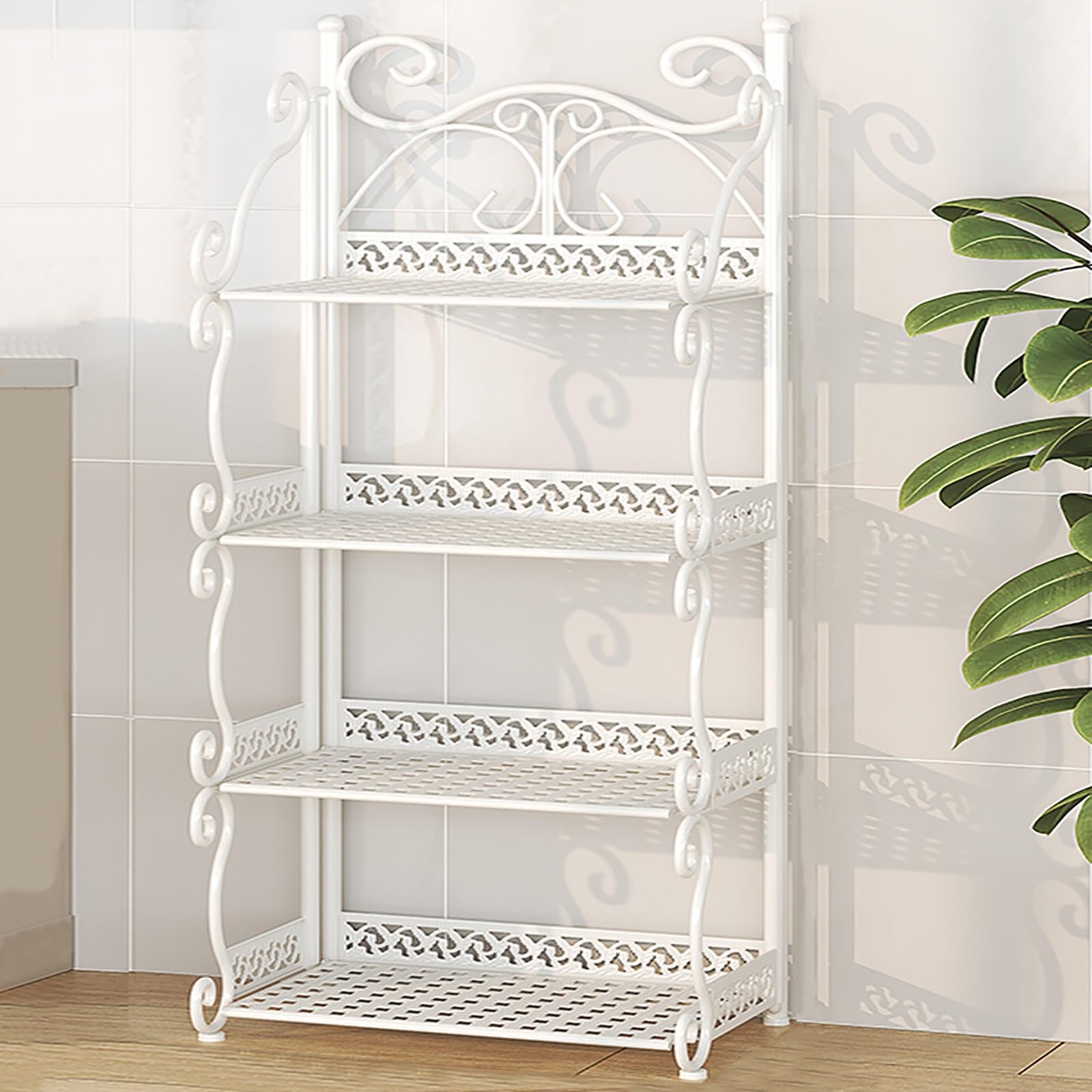 STCERY Narrow Storage Cabinet Organizer, 3/4/5 Tier Metal Book Shelf, Portable Home Office Bookcase Shelf No Assembly Folding, for Bedroom, Living Room and Home Office(White,88cm/34.6in)