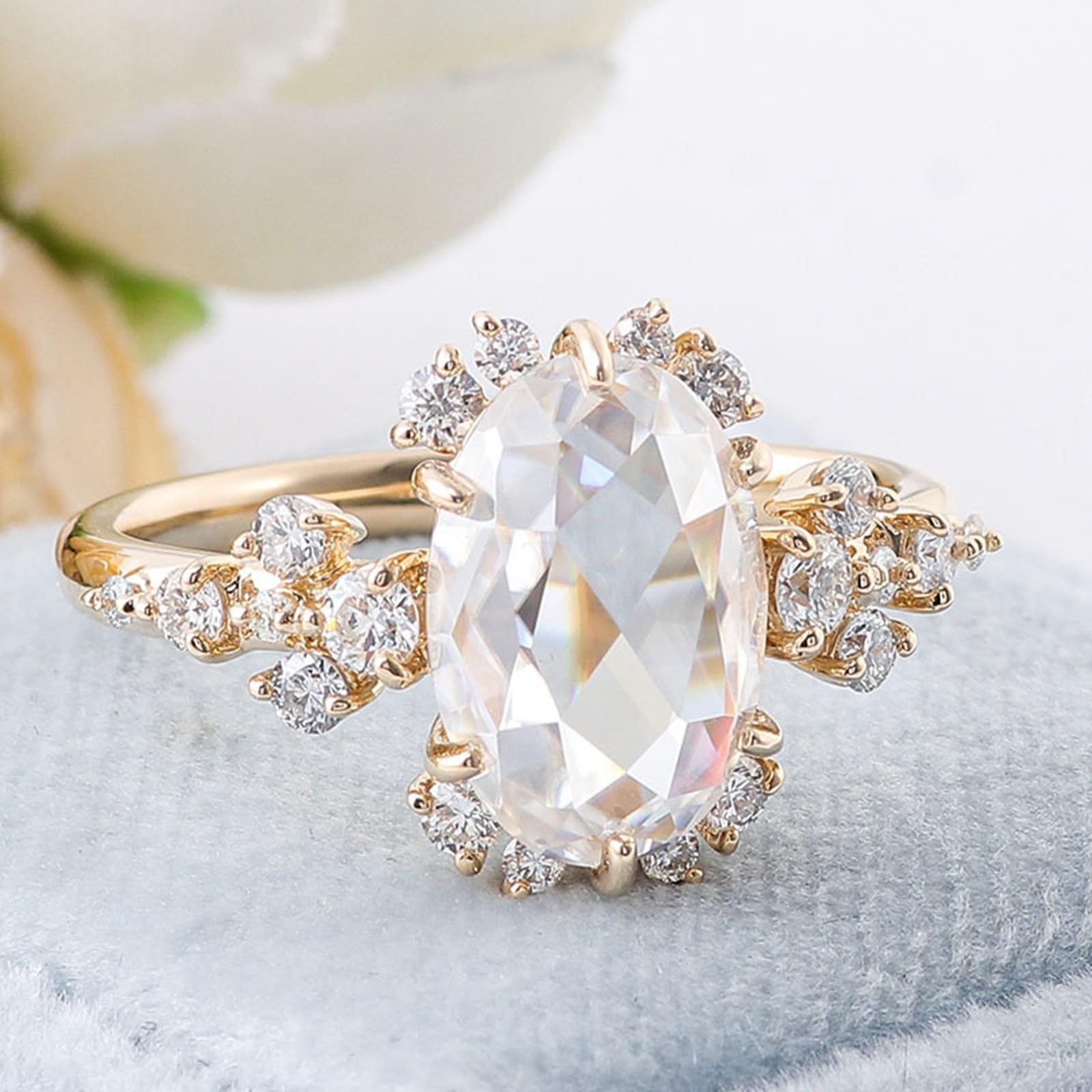 Anillo de oro para mujer 585 de oro auténtico de 14 quilates, moissanita, anillo de boda, lujoso y ovalado, con 6 dientes, anillo para mujer