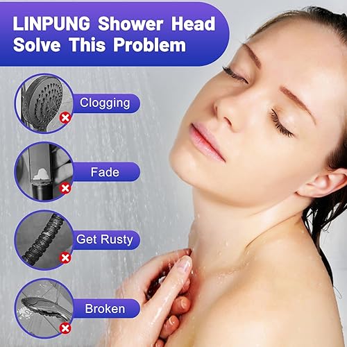 Miniatura 2 de Cabezal de ducha de mano de alta presión 6 modos de cabezal de ducha de alta presión con manguera extra larga y soporte ajustable accesorios de