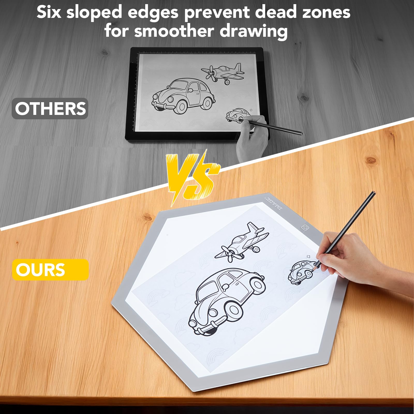 IMAGE 17,2*14,9 Zoll Sechseck-LED-Lichtkasten zum Nachzeichnen, 3 Helligkeitsstufen, idealer Leuchttisch für Zeichnen, Skizzieren, Animation, Nachzeichnen lernen für Kinder (Baustein nicht enthalten)
