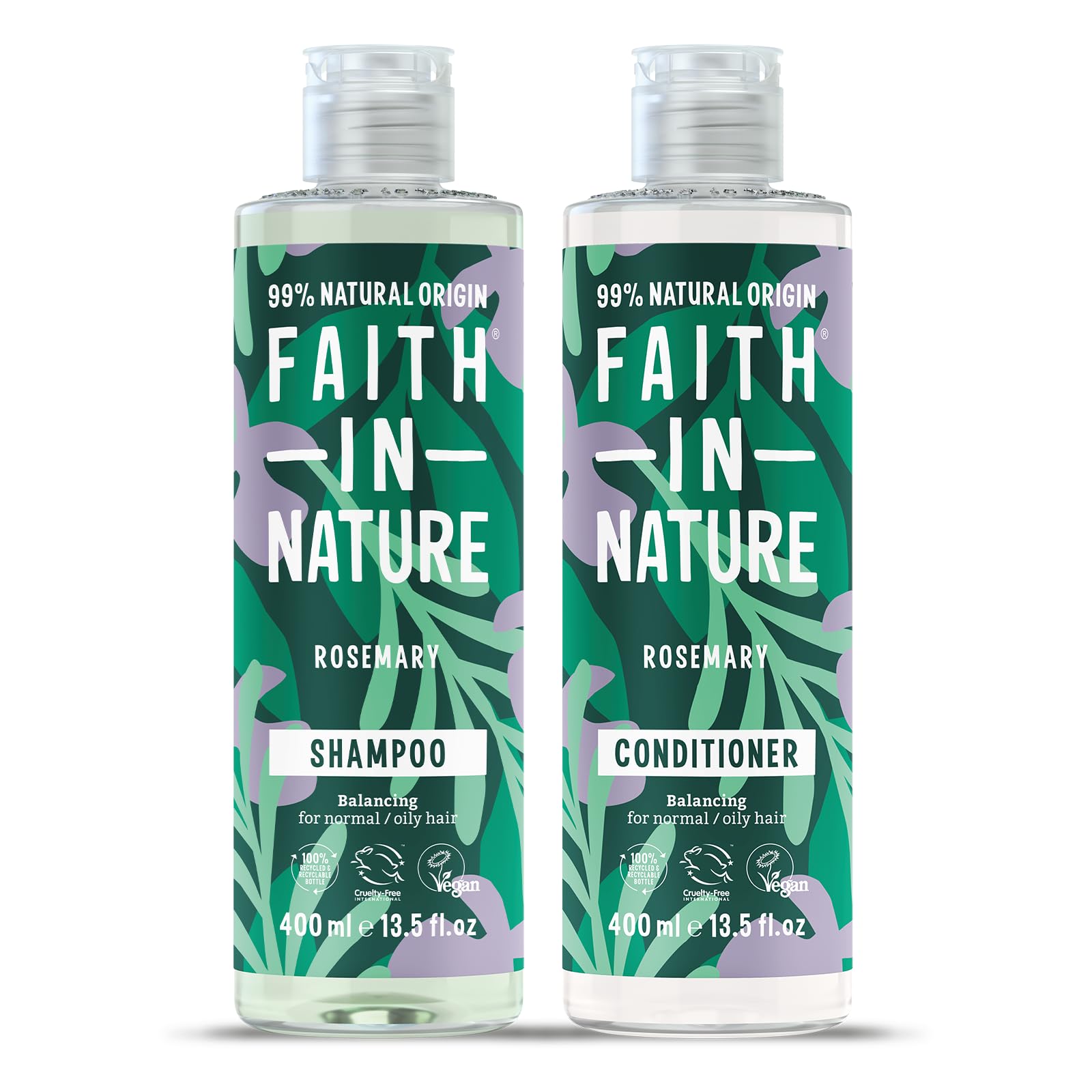 Faith in NatureNatural Shampoo & Conditioner Set - Vegan & Cruelty Free, No SLS or Parabens - 2 x 13.5 fl oz, Rosemary