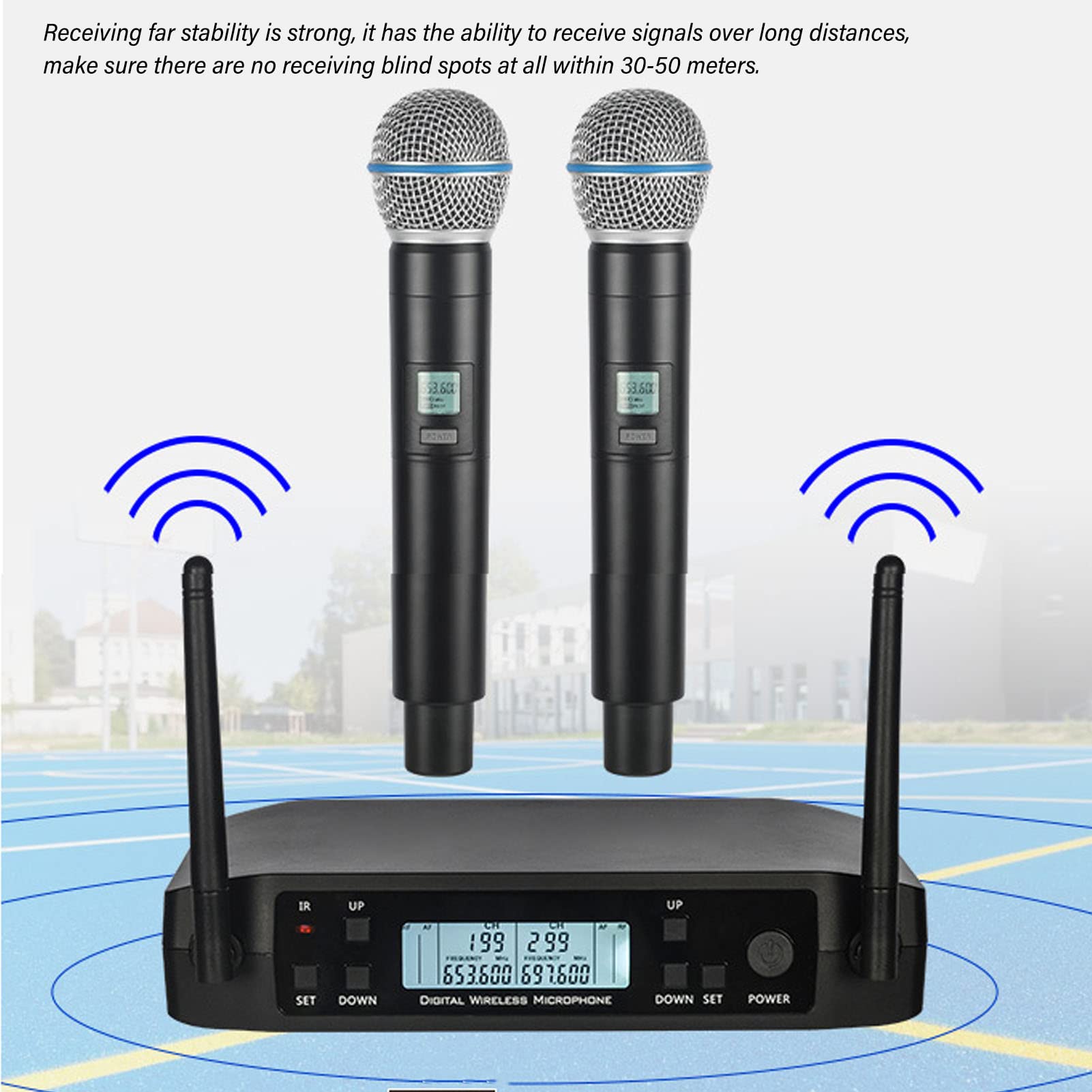 Micro Kit de Micrófonos Dinámicos Inalámbricos de Metal UHF Profesional, Micrófonos Dinámicos de Mano con Receptor Recargable para DJ Cantante, Boda,(Enchufe europeo 110-240V (voltaje amplio))