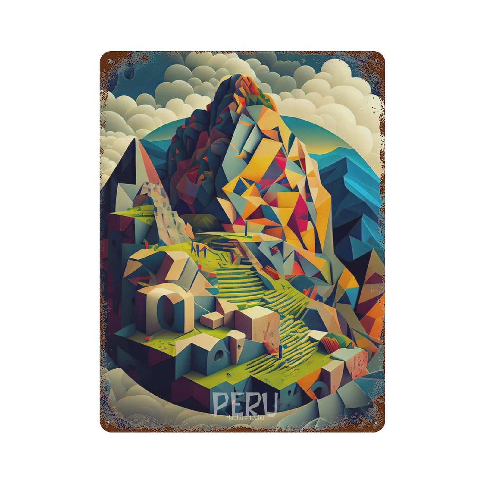 Peru Machu Picchu Rust Effect Tin Sign 15.7"x11.8", Ideal for Farmhouse, Kitchen And Entryway Decor