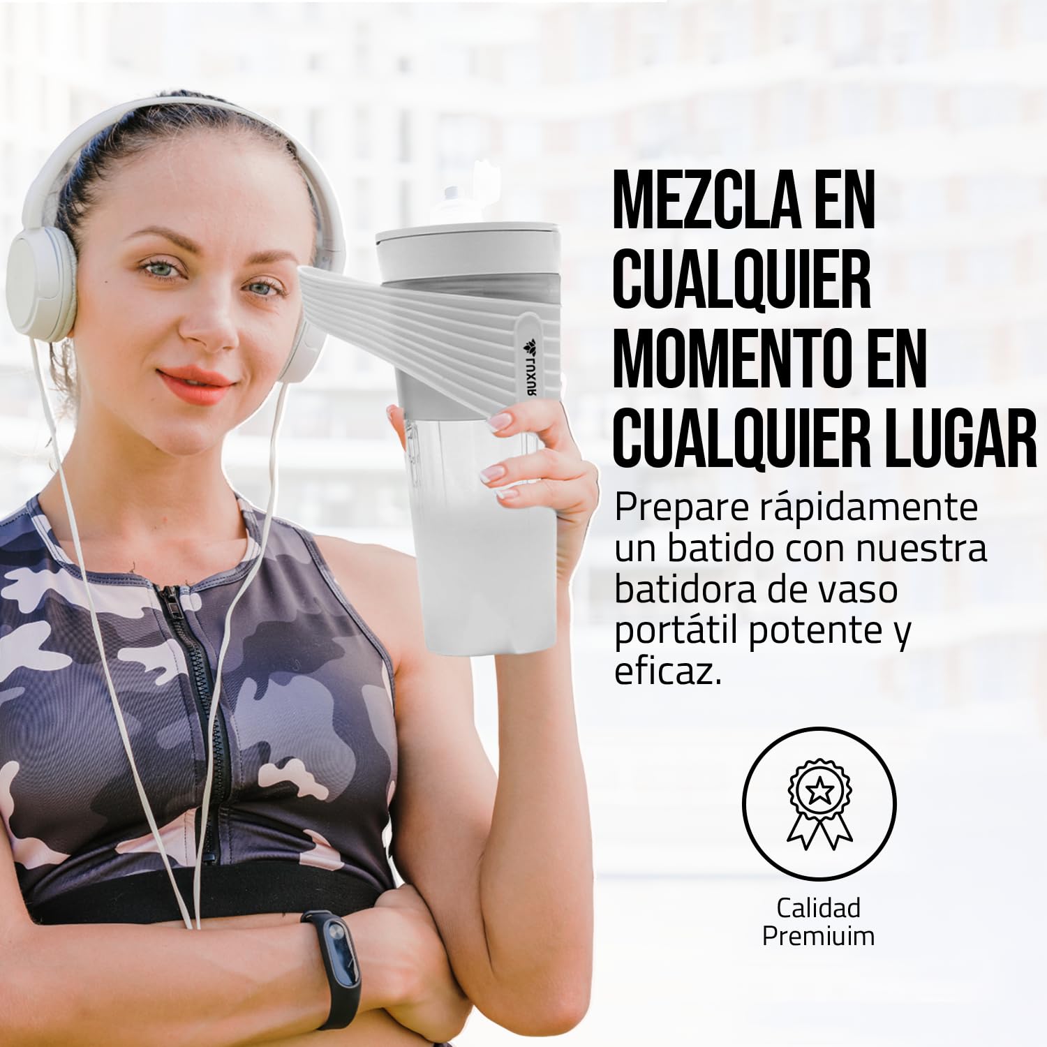 LUX Przenośny mikser do smoothie i smoothie, Blendery do soków i koktajli 460 ml Akumulator, Przenośny mikser stołowy z 6 ostrzami, przenośny blender podróżny, siłownia, biuro (Biały)
