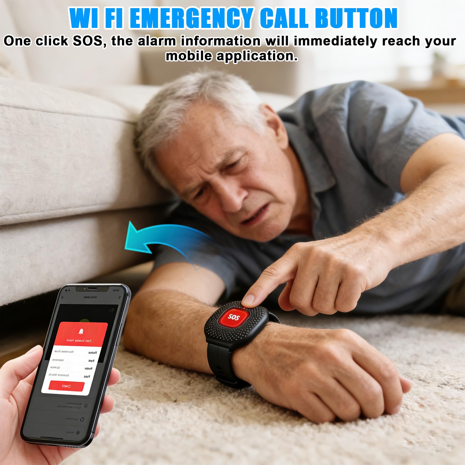 Pulsante di emergenza per anziani chiamata di emergenza, Tuya-WiFi, intelligente chiamata di emergenza con cinturino di emergenza, sistema di allarme per anziani, pulsante di allarme per pazienti