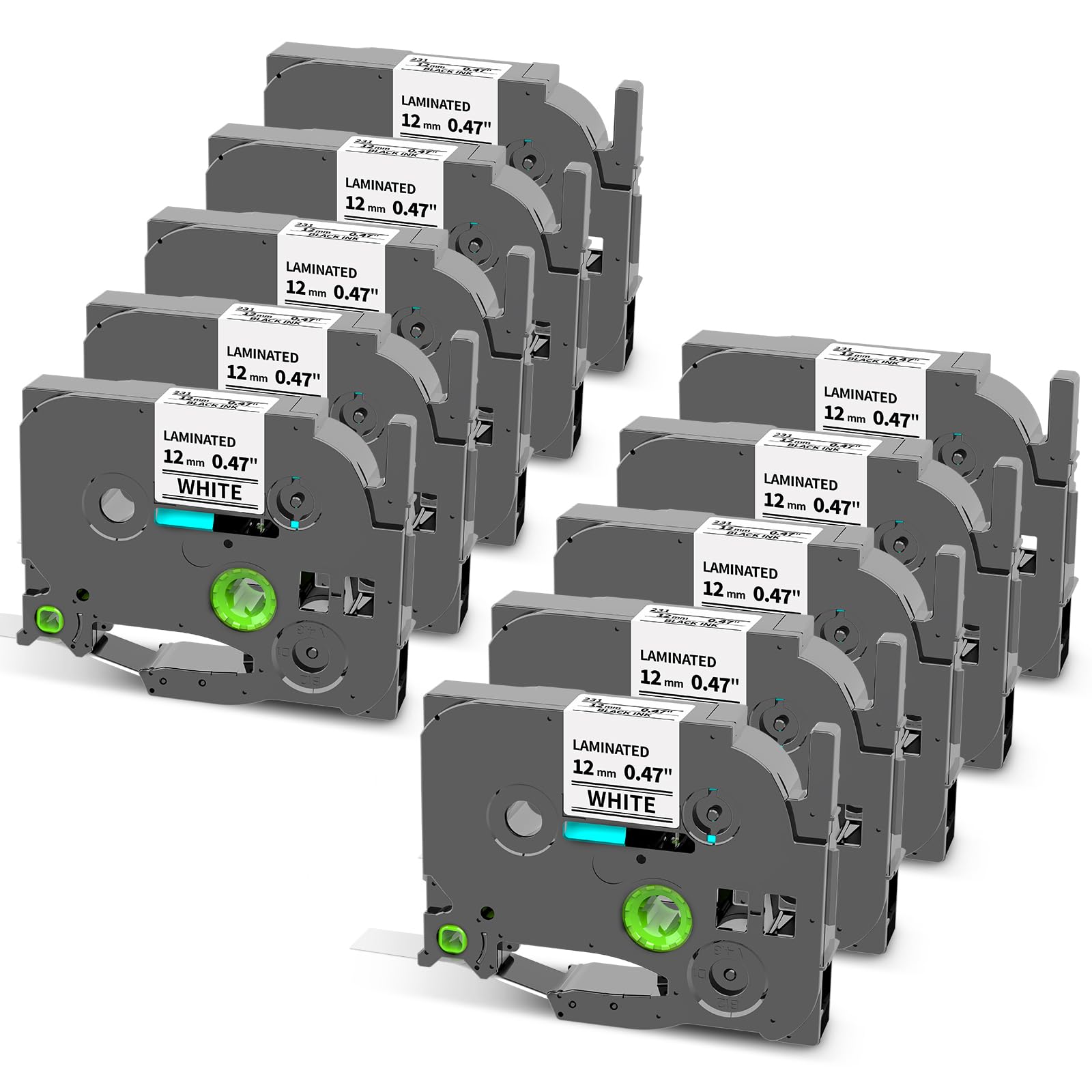 Label Maker Refill for PT-2040 D410 D400 1880 1290 H103w H110bp Compatible with Brother P touch Label Tape TZe-231 TZe231 TZ 12mm 0.47 Inch Laminated Black on White Ptouch Edge Tape 1/2"x 26.2', 10PK