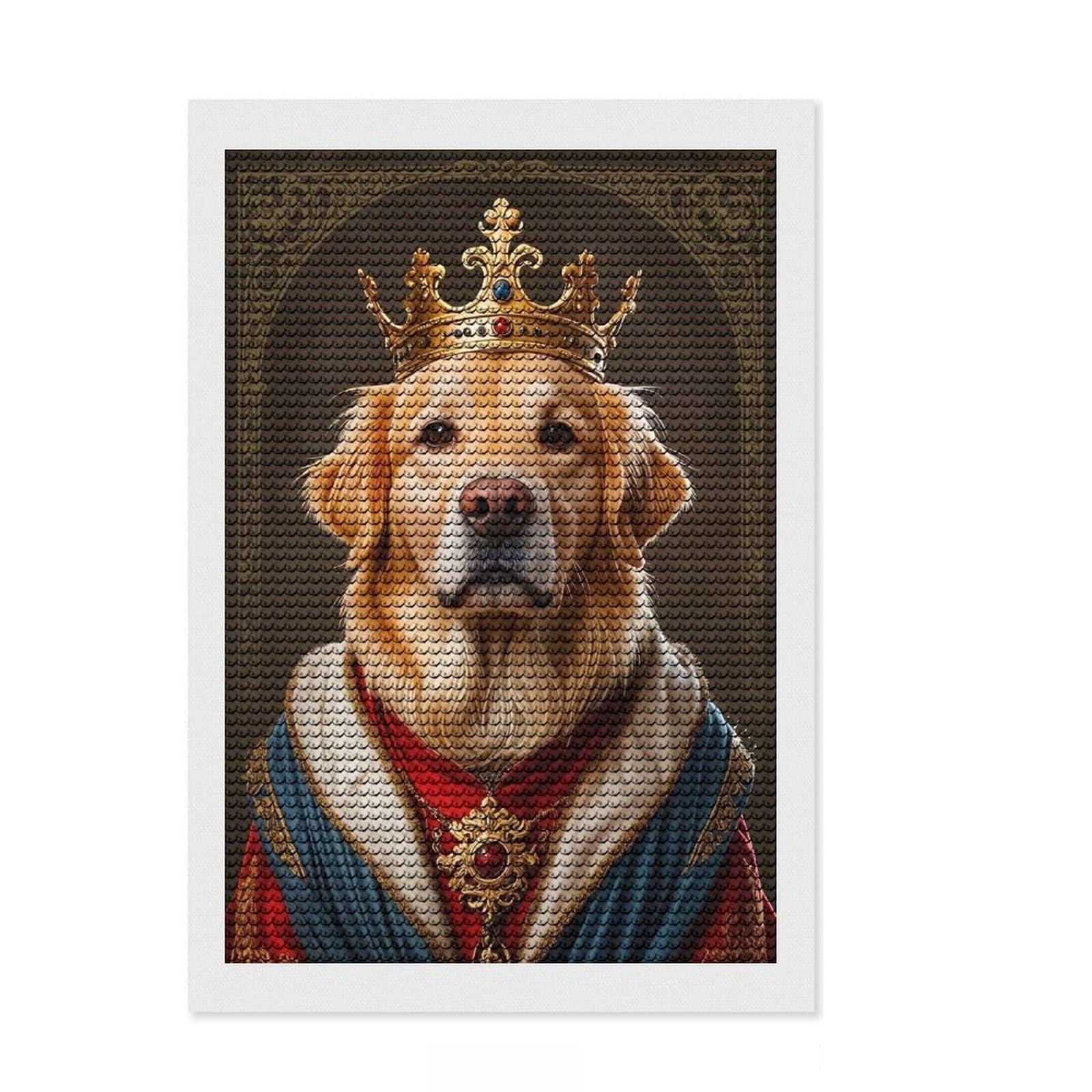 Junmoney Golden Retriever Dog King Diamond Painting Canvas Kit 8"x12", Winter Craft, Home Decoration, Boho Decor, Thoughtful Present, Creative Hobby