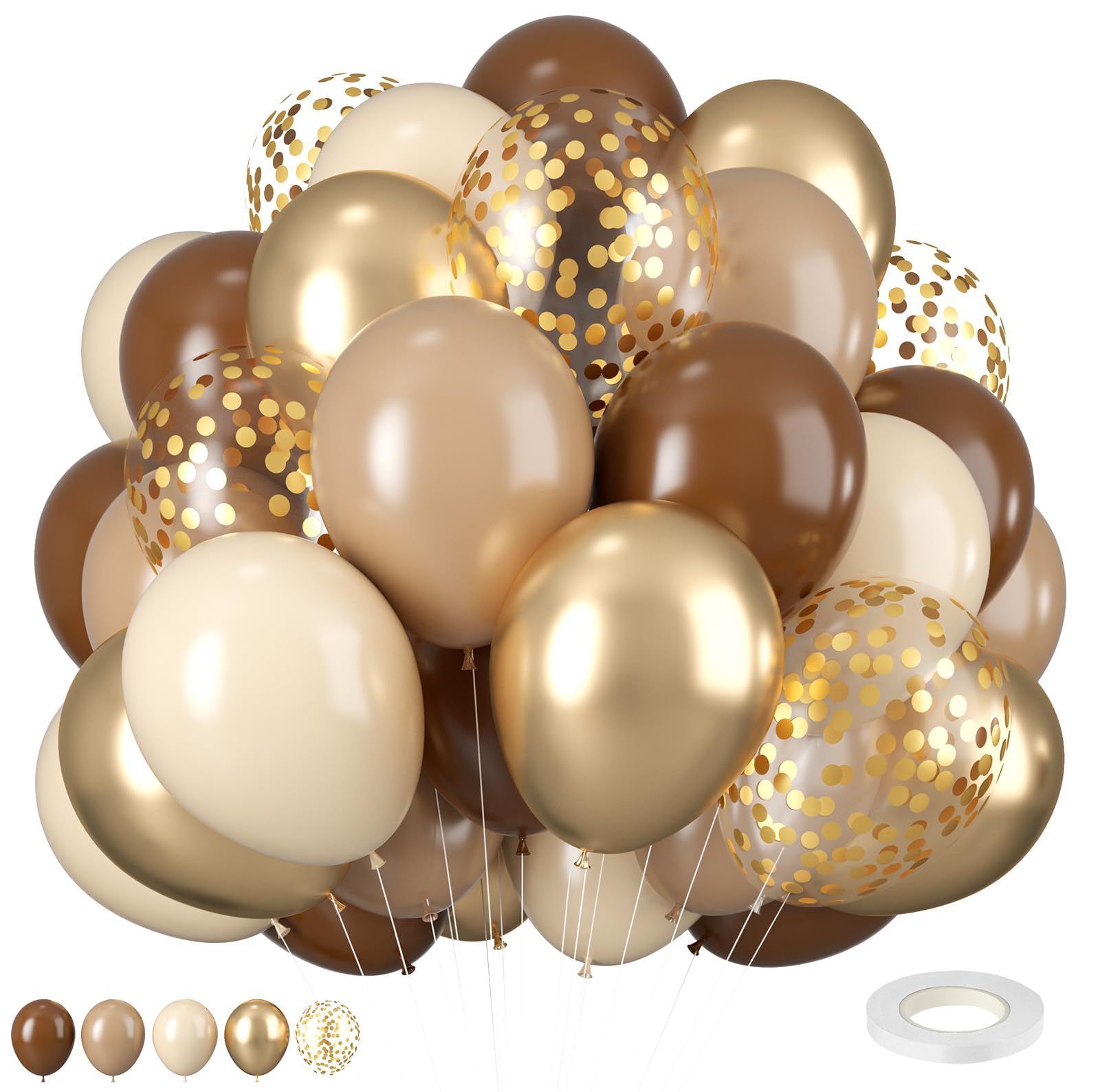 Retro Brown Cream & Metallic Sand Gold Balloons - 12 Inch, Perfect for Birthday, Baby Shower, Wedding & Boho Decorations