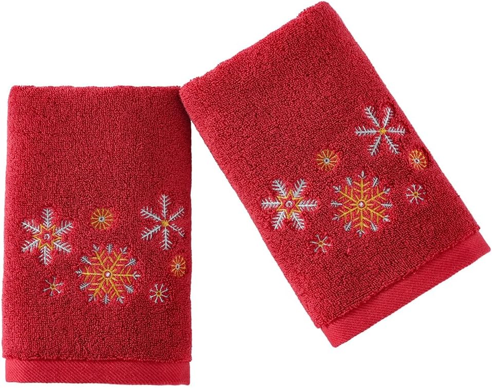 YiLUOMO Christmas Red Hand Towels 100% Cotton Ultra Thick Soft Highly Absorbent Luxury Snow Embroidered Hand Towel Bathroom Decorative Home, Spa, Towel Set of 2, 13 X 29 Inch