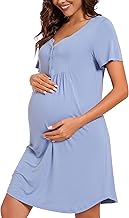 Jahetuul Summer Hospital Childbirth Nightgown Cotton V Neck Nursing Dressing Gown with Buttons Maternity Shirt Short Sleeves Raglan Suitable for Home