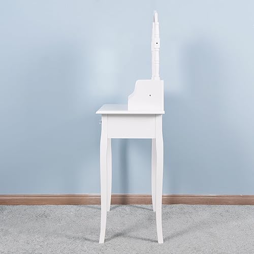 Miniatura 6 de FideMm Tocador de Maquillaje para Mujer - Juego de escritorio blanco con 4 cajones y espejo, mesa pequeña de maquillaje de madera para dormitorio,