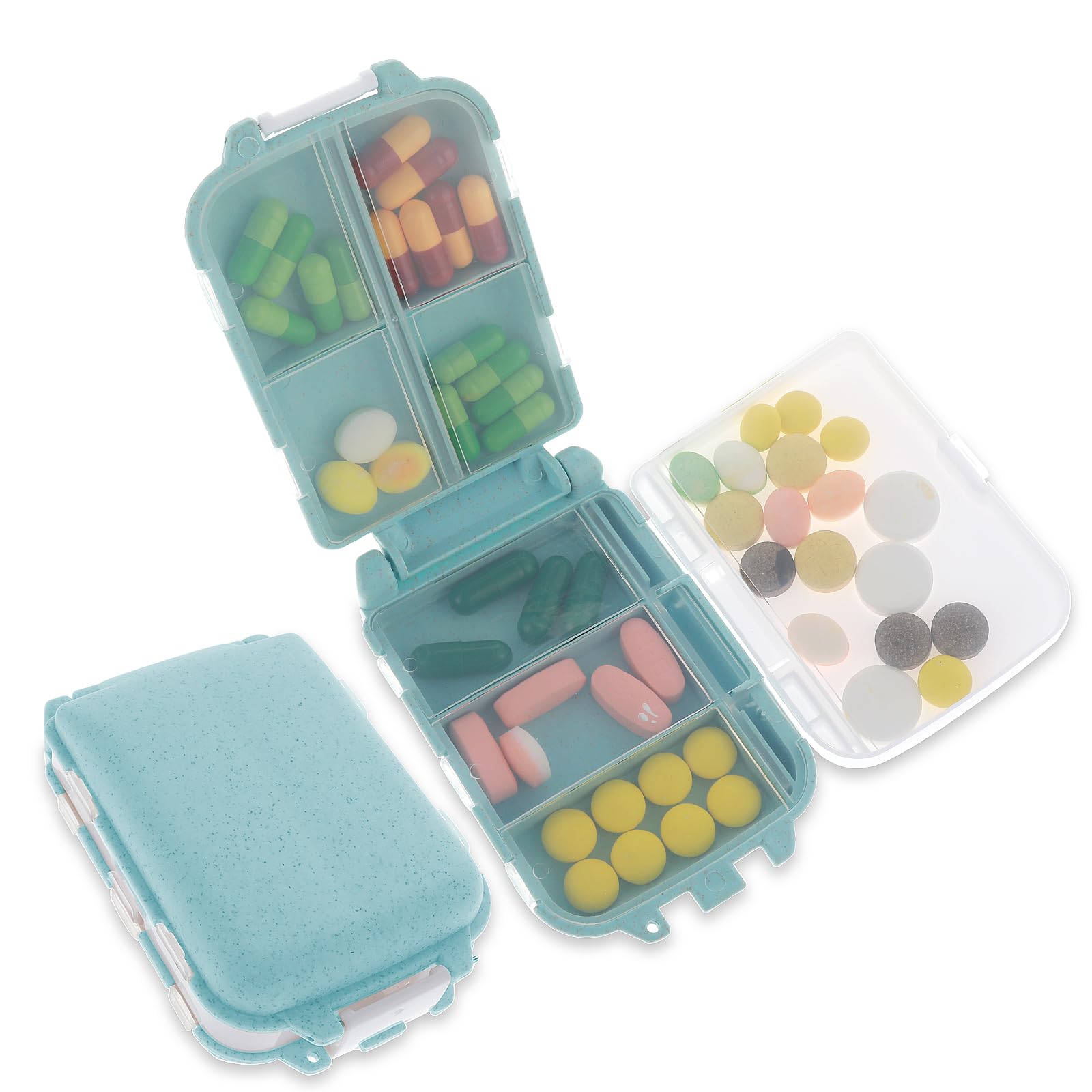 WLLHYF Pill Organizer 8 Compartments Daily Pill Case Travel Pill Box Portable Pill Container Waterproof Pill Dispenser Pill Supplement Case Medicine Vitamin Holder for Vitamin Cod Liver Oil (Blue)