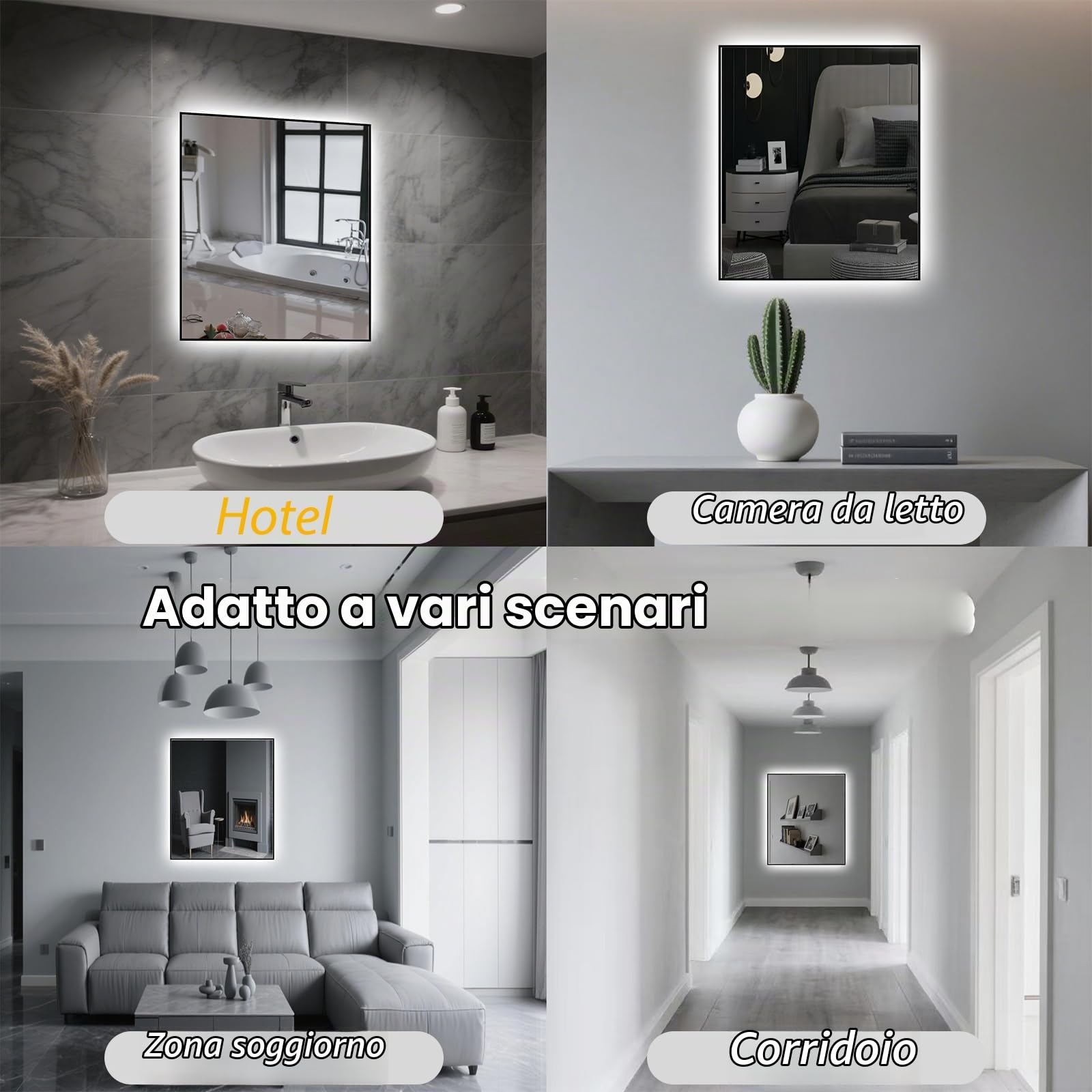 Specchio Bagno con Luce LED 60x70 cm,Retroilluminato Bagno,Bianco 6500K,IP54,Rettangolare,Orizzontale/Verticale,Ingresso moderno,Camera da, Armadio