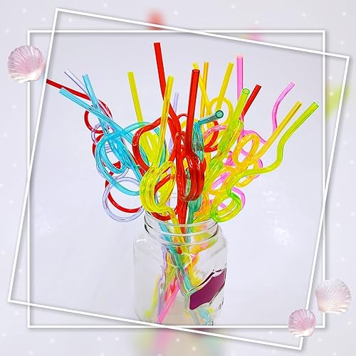 Miniatura 3 de 66 popotes locos, 11 diseños diferentes, pajitas de lazo coloridas, pajitas de plástico reutilizables de 10 pulgadas, pajitas tontas de colores