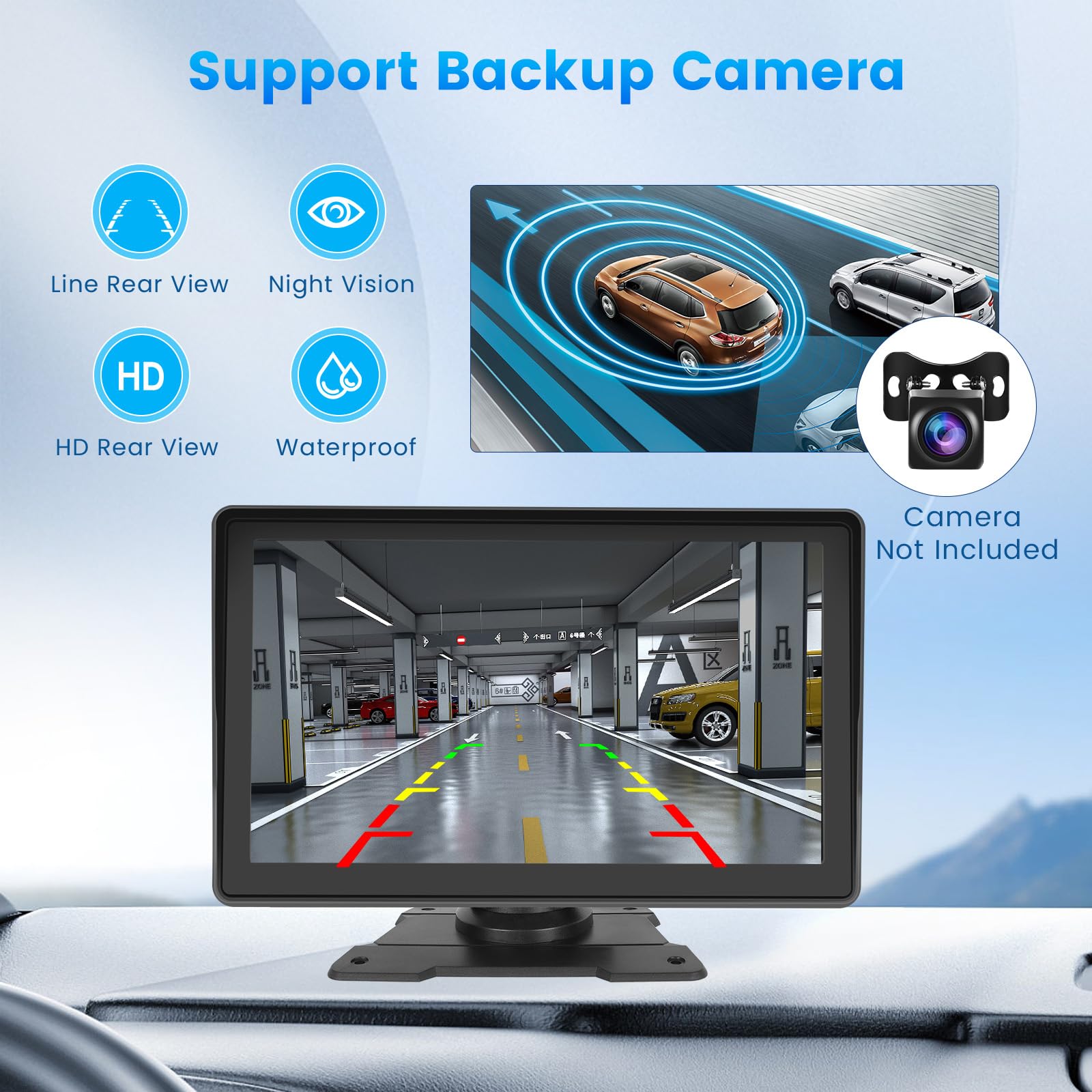Inefala Przenośne radio samochodowe Android Car 7-calowy ekran Carplay Samochodowe radio stereo Bluetooth 5.1, transmisja FM, Siri, Mirror Link 12V-24V